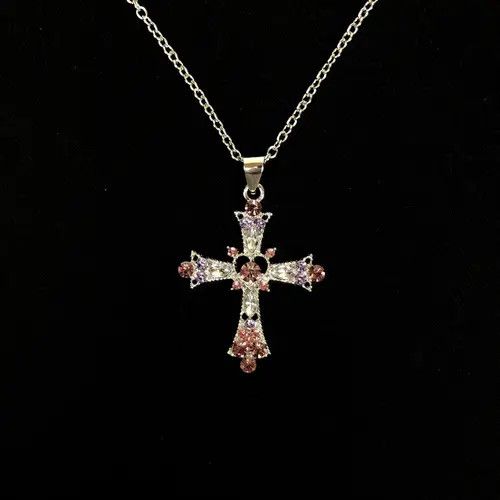 Jewelry Y2K Cross Necklace Punk Gothic Crystal Chain Size ONE SIZE - 1 Thumbnail