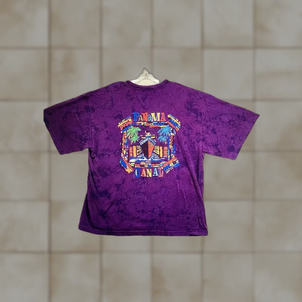 Vintage VINTAGE Double B Santa Fe Tie-Dye T-Shirt Large Purple 90s Art Panama Canal Mens Size US L / EU 52-54 / 3 - 1 Thumbnail