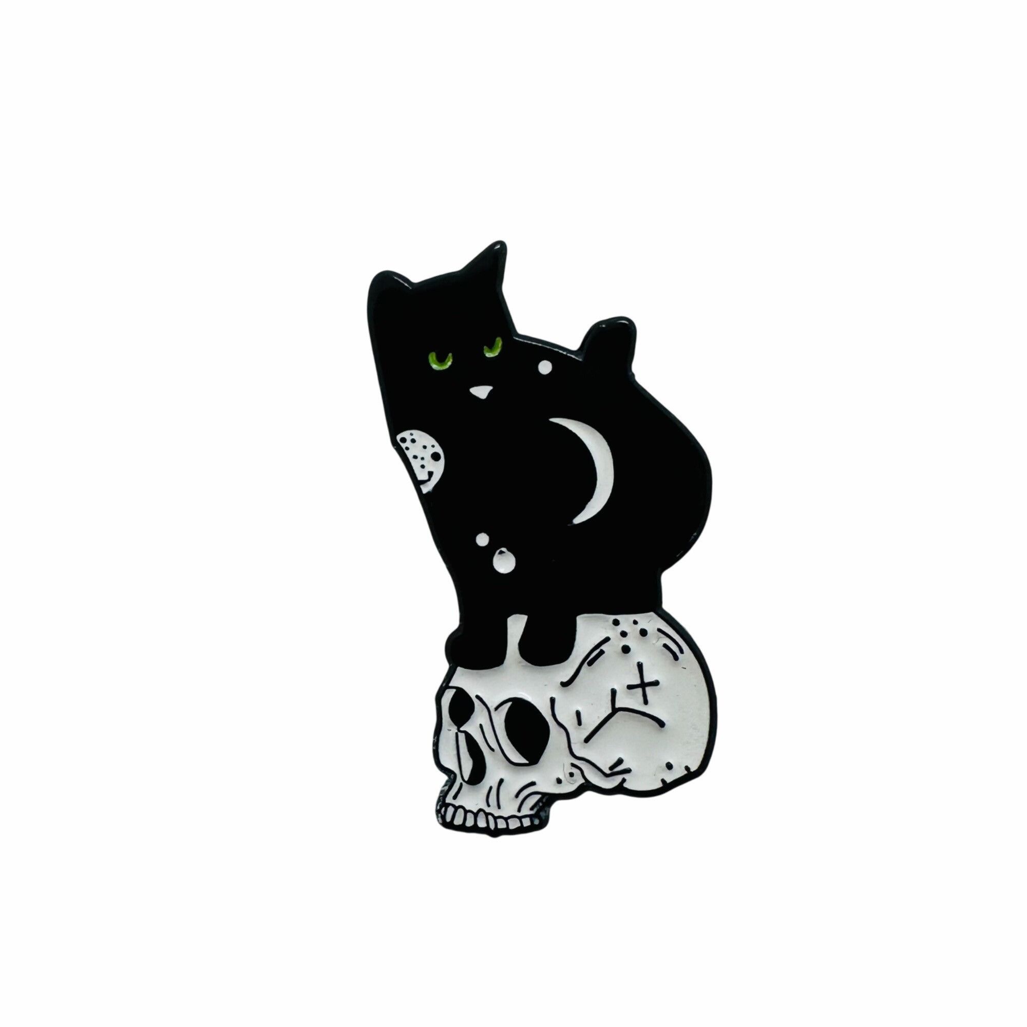 Other ☀️Enamel Pin Black Cat Skull Moon Green Eyes Keeper of Death Size ONE SIZE - 6 Thumbnail