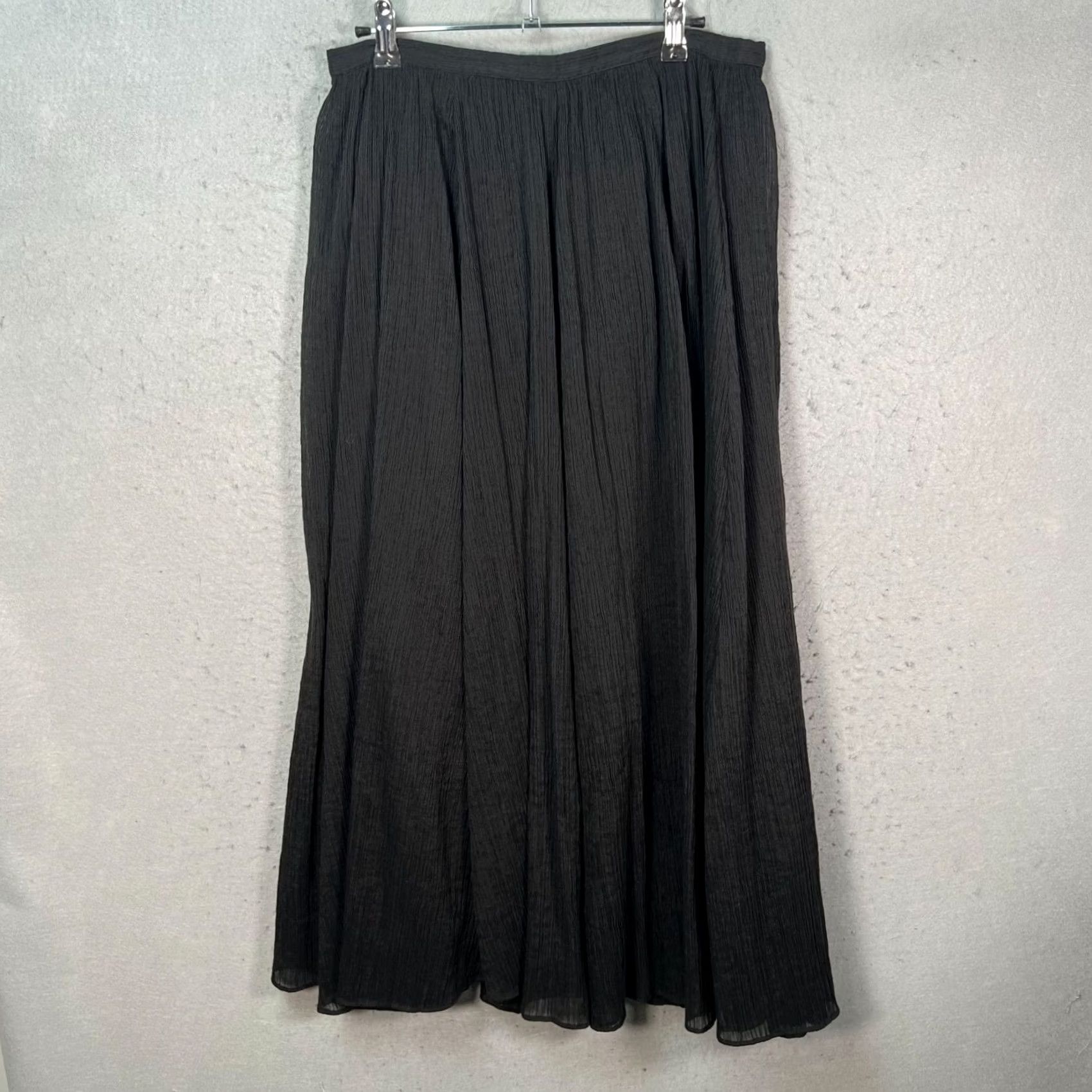Massimo Dutti Massimo Dutti Skirt Womens 6 Black Crinkle Maxi A-Line Midi Lined Cotton Blend Casual Spring Summer Fall Womens Size 28" / US 6 / IT 42 - 2 Thumbnail
