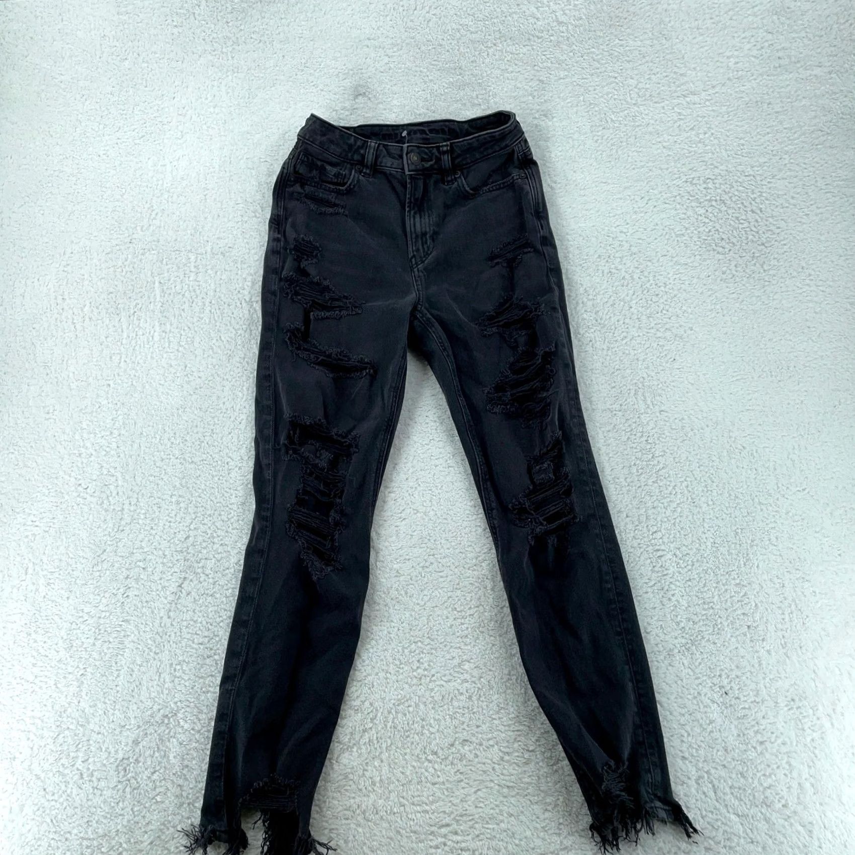 American Eagle Outfitters VINTAGE American Eagle Jeans Womens 2 Gray Distressed Skinny High Rise 27in Inseam Button Pocket Slim Stretch Denim Trouser Size 26" / US 2 / IT 38 - 2 Thumbnail