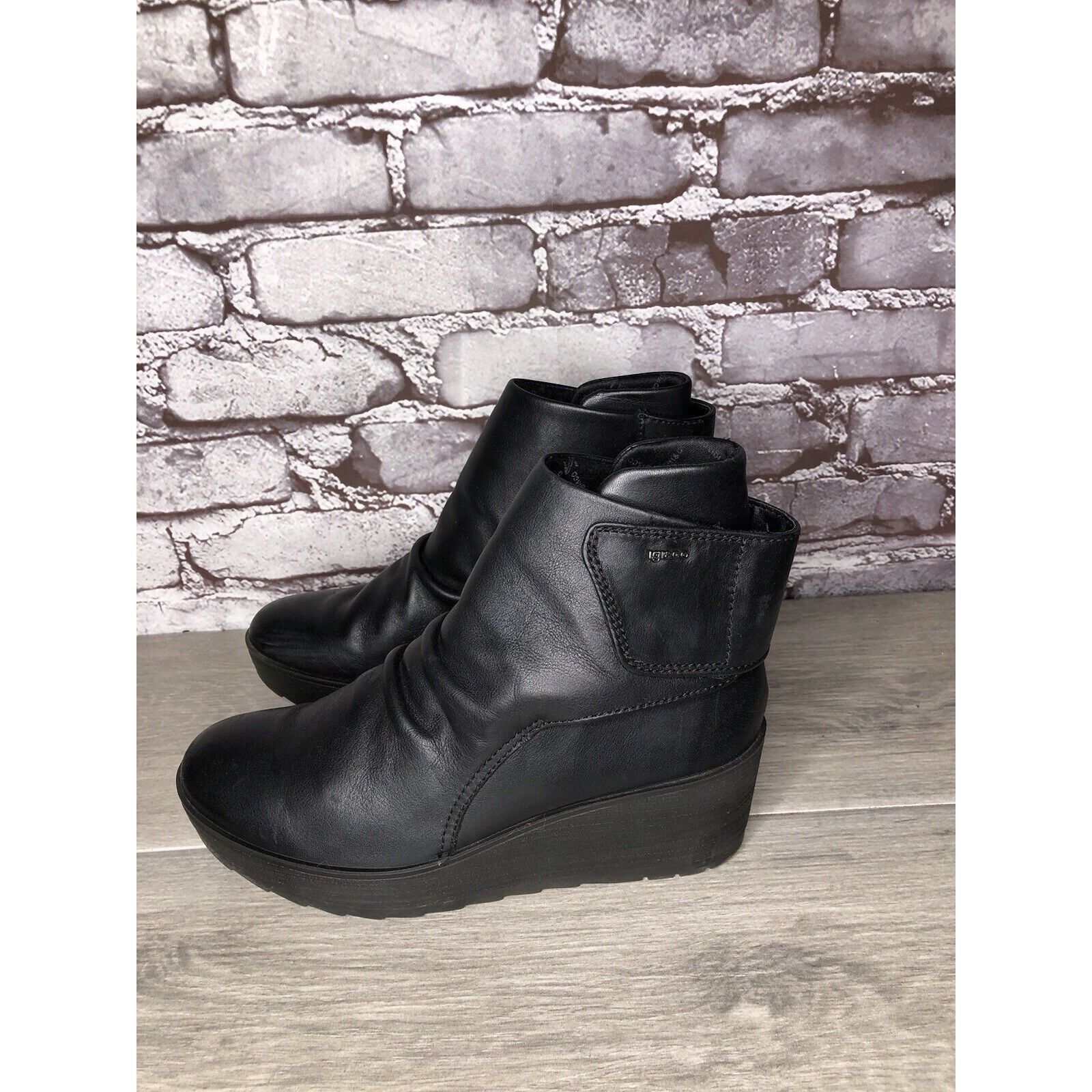 Other IGI&CO Black Leather High Wedge Strap Booties Boots Women Sz Size US 6.5 / IT 36.5 - 13 Thumbnail