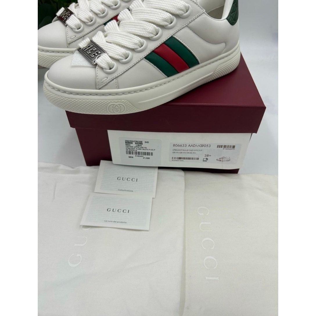 Gucci Women's Gucci leather web stripe ace sneakers size 38.5 Size US 8.5 / IT 38.5 - 5 Thumbnail
