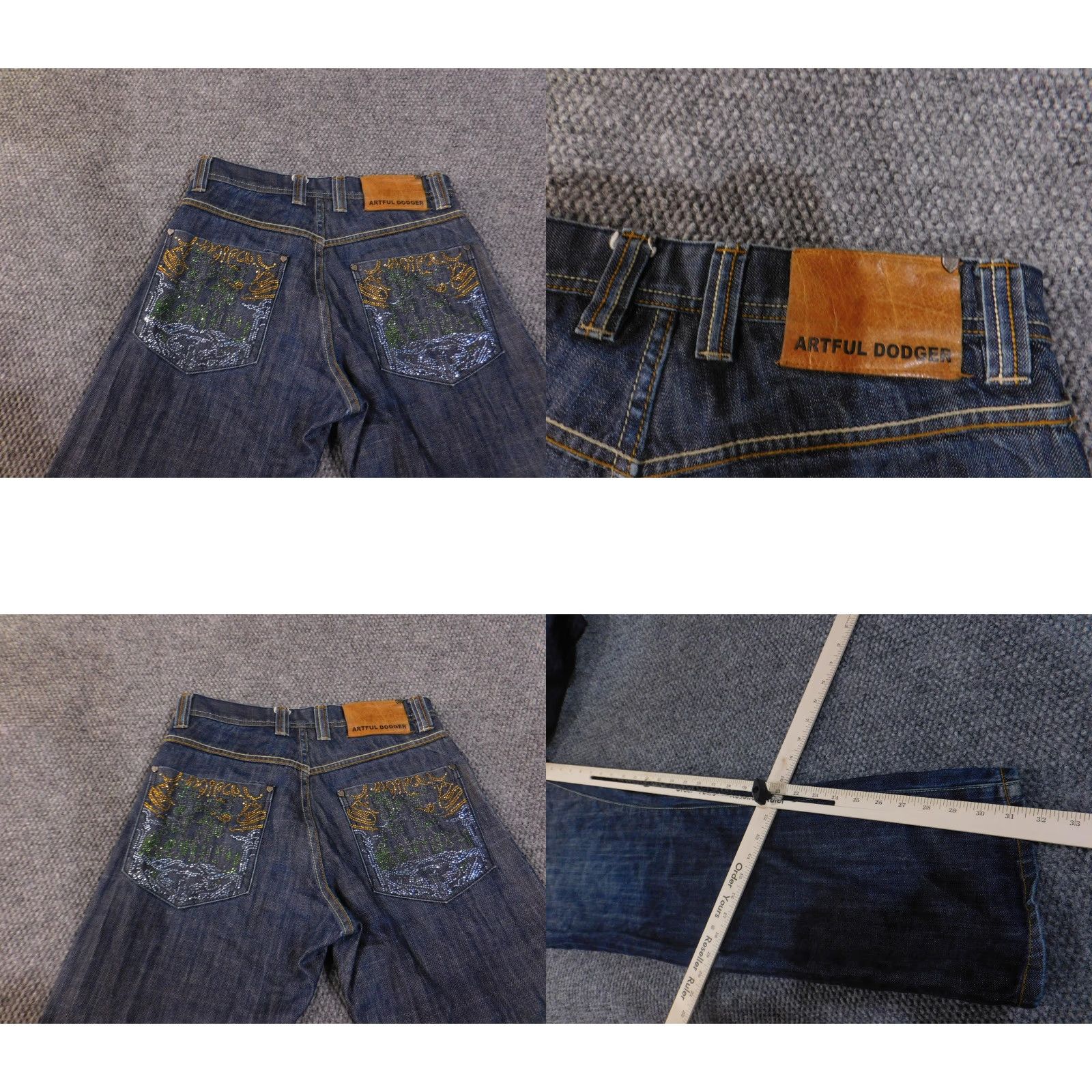 Denime Artful Dodger Jeans 32 Blue Bootcut Embellished Pockets Denim Hip Hop Style Mens Size US 32 / EU 48 - 9 Thumbnail