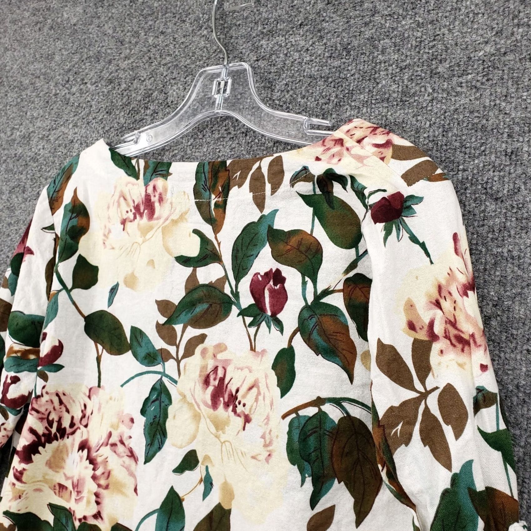 Vintage Cellabie Dress Womens Small White Green Floral Tunic Shift Roll Tab Sleeves Casual Size S / US 4 / IT 40 - 7 Thumbnail