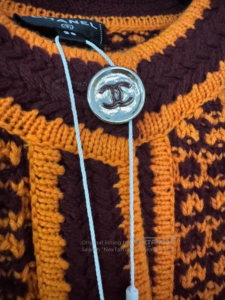 Chanel Chanel Brown orange knitted cardigan jacket Size XS / US 0-2 / IT 36-38 - 4 Thumbnail