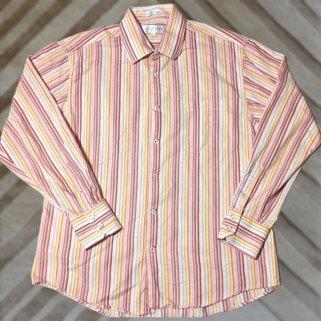 Vintage LINEA DOME CHEMISE Men Large 16 1/2 Red Orange Striped 100% Cotton Button-Up Shirt Size US L / EU 52-54 / 3 - 1 Thumbnail