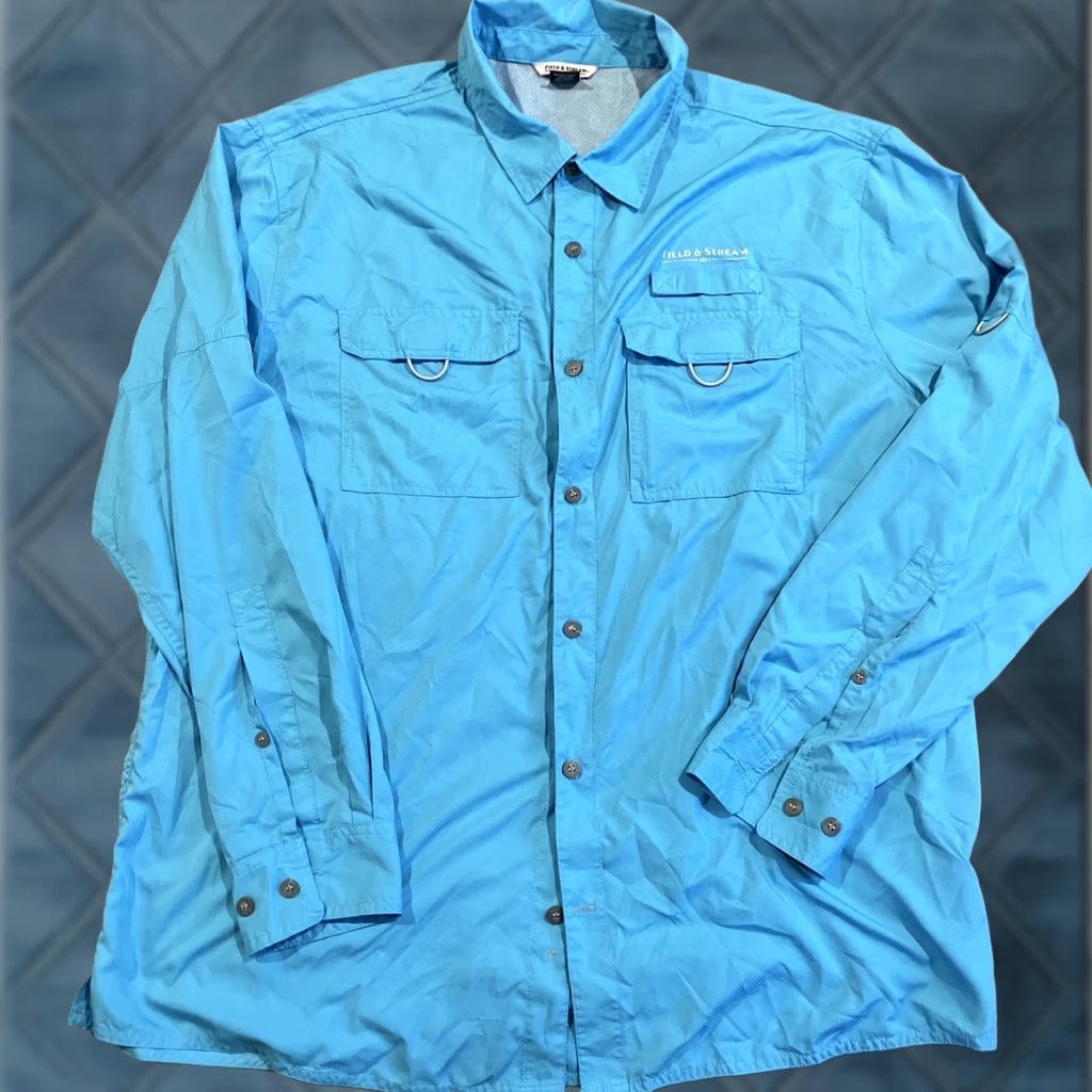 Vintage Field & Stream Long Sleeve Button-Up Fishing Shirt XL Turquoise Vented Men’s Blue Fishing Theme 80s? Size US XL / EU 56 / 4 - 1 Thumbnail