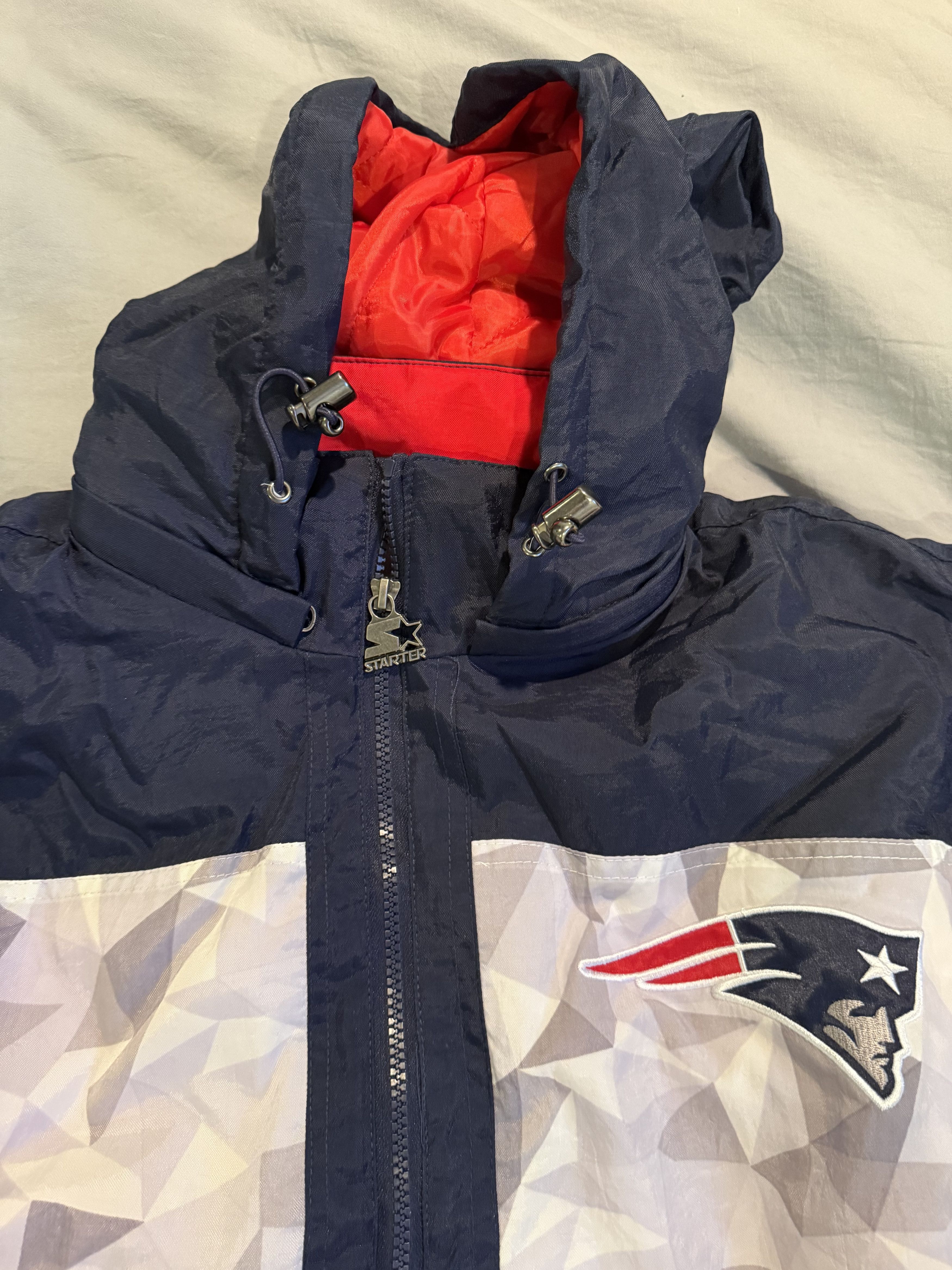 Starter Men's Starter White/Navy Patriots Half-Zip Hooded Jacket Size US M / EU 48-50 / 2 - 3 Thumbnail