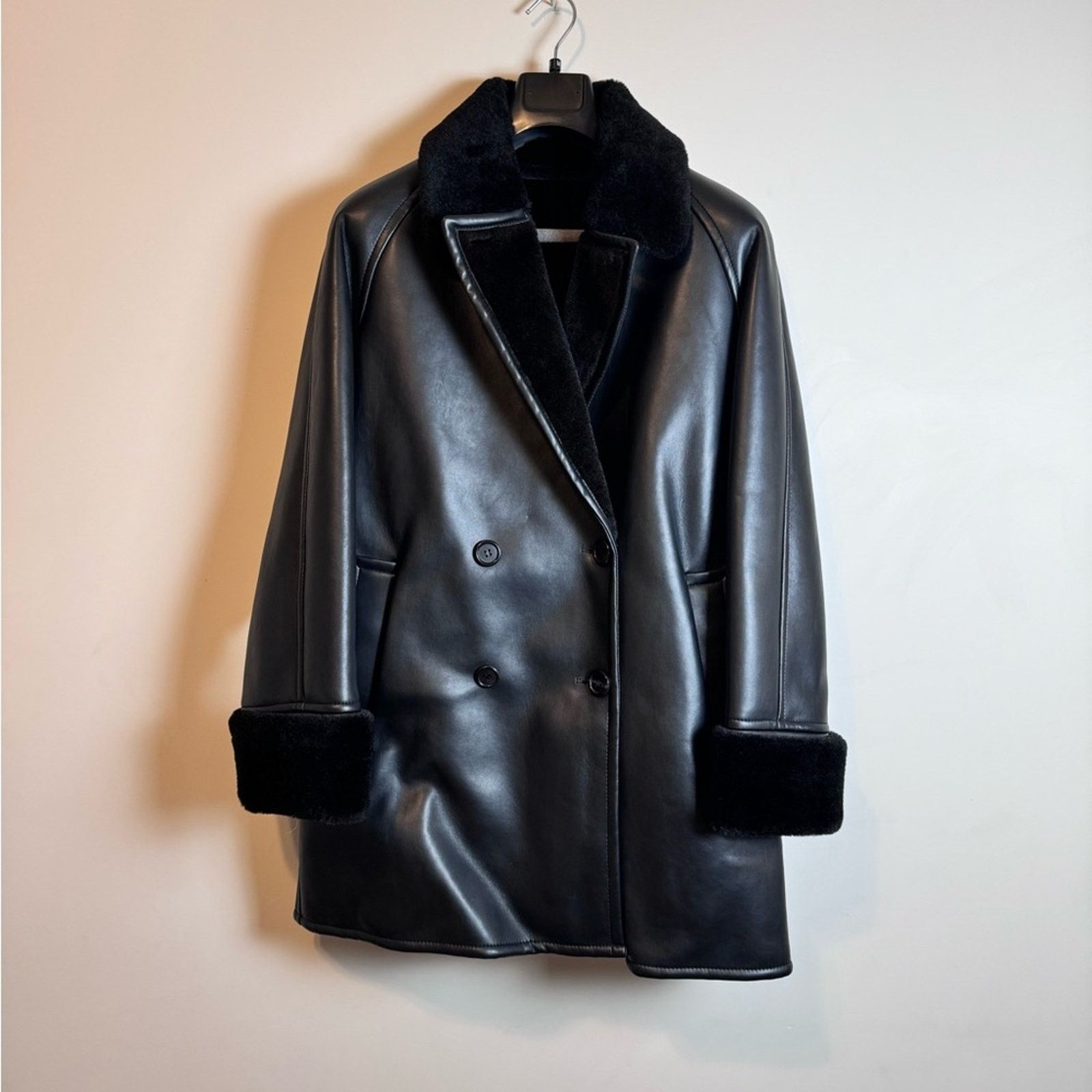 SSENSE DRAE Double-Breasted Black Faux-Leather Coat - Size 36 Size S / US 4 / IT 40 - 5 Thumbnail