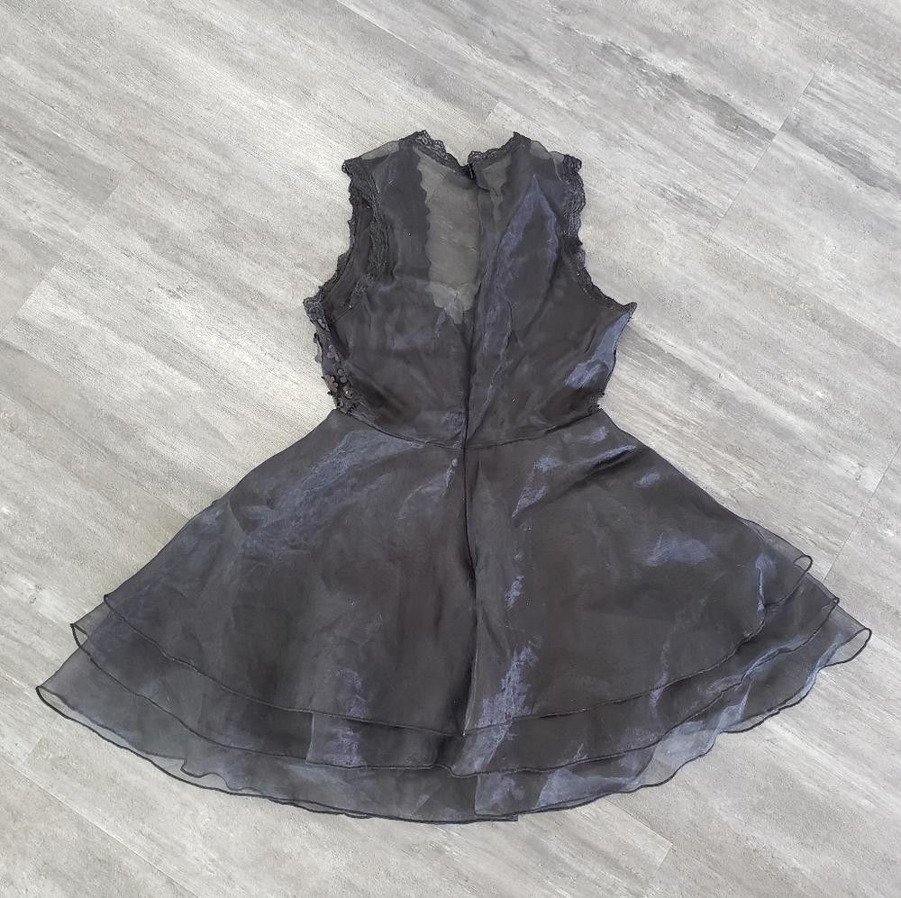 Designer Black Floral Detailed Dressy Tulle Mini Size M / US 6-8 / IT 42-44 - 2 Thumbnail