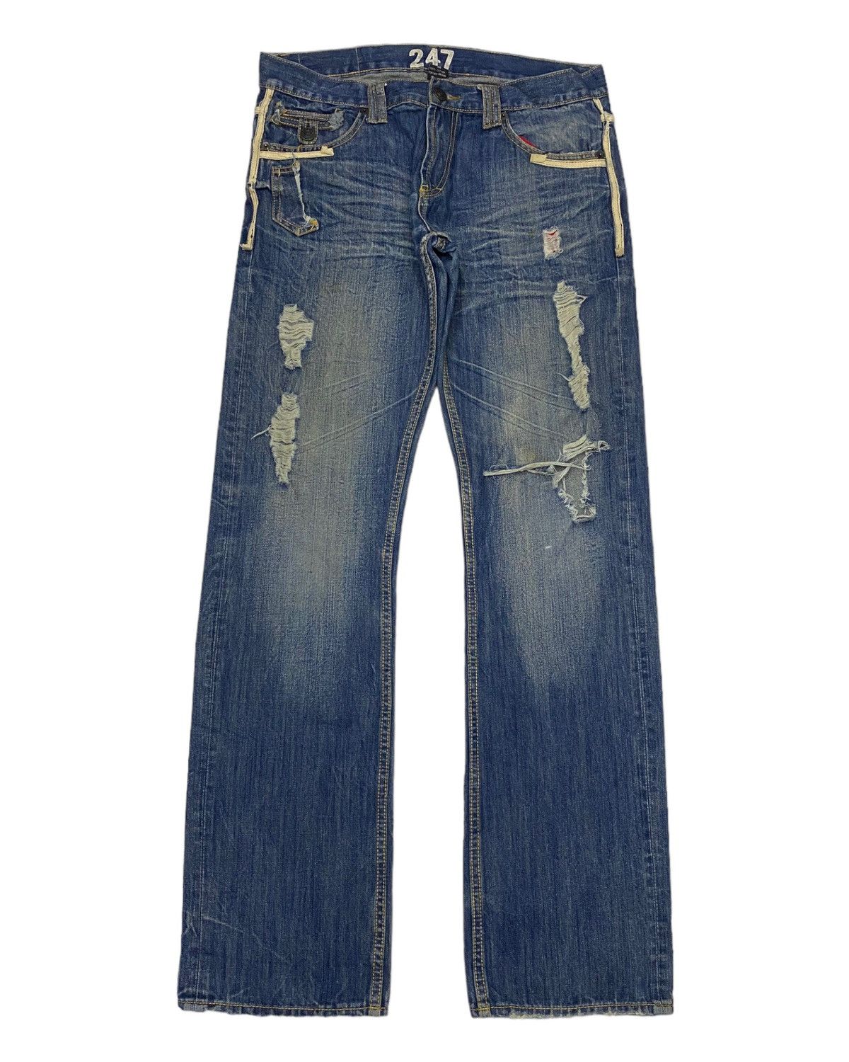 FLARE JEANS SNUFF 247 DISTRESSED DENIM JEANS RARE
