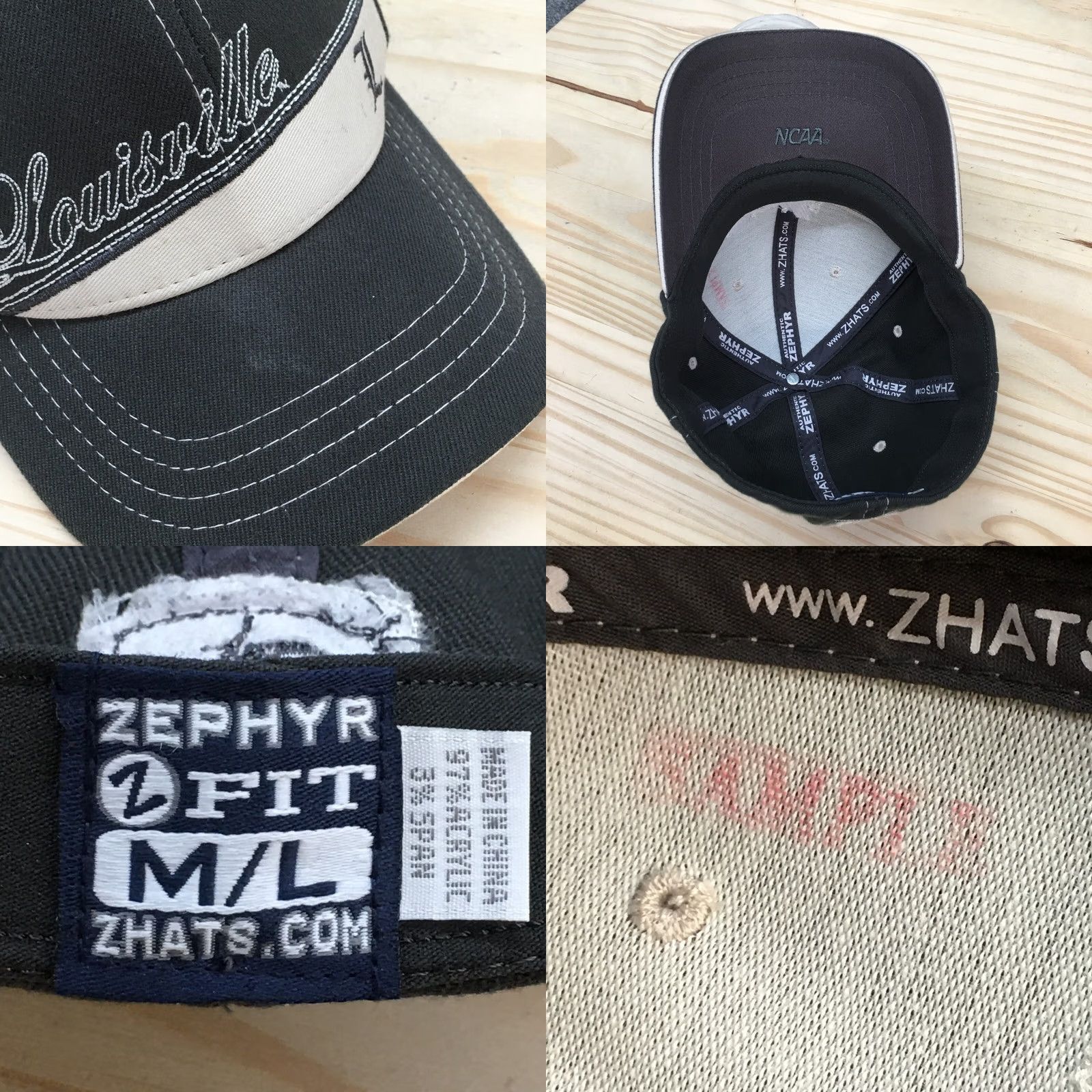 Zephyr LouisVille NCAA Fitted Cap Hat Mens M / L Gray White Zephyr Fit Contrast Stitch Baseball Cap Size ONE SIZE - 8 Thumbnail
