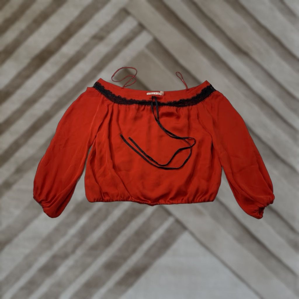 Alice + Olivia Alice + Olivia Blouse Shirt Off-the-Shoulder Silk Halter Top Red Black Sz S Regular Women Size S / US 4 / IT 40 - 1 Thumbnail