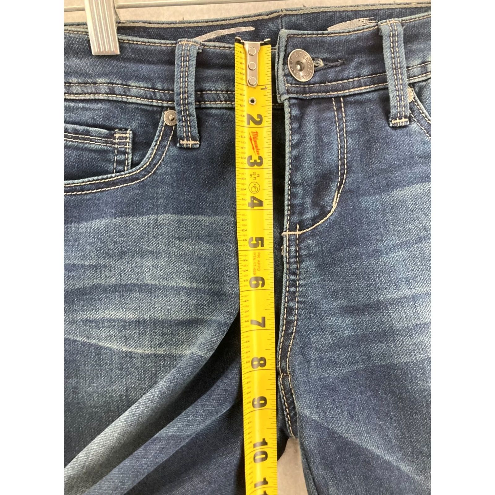 Vintage Seven7 Premium Straight Jeans Womens 4 Blue Denim Stretch Mid-Rise Slim 5-Pocket Design Bags/Suspenders Notation? Size 27" / US 4 / IT 40 - 4 Thumbnail