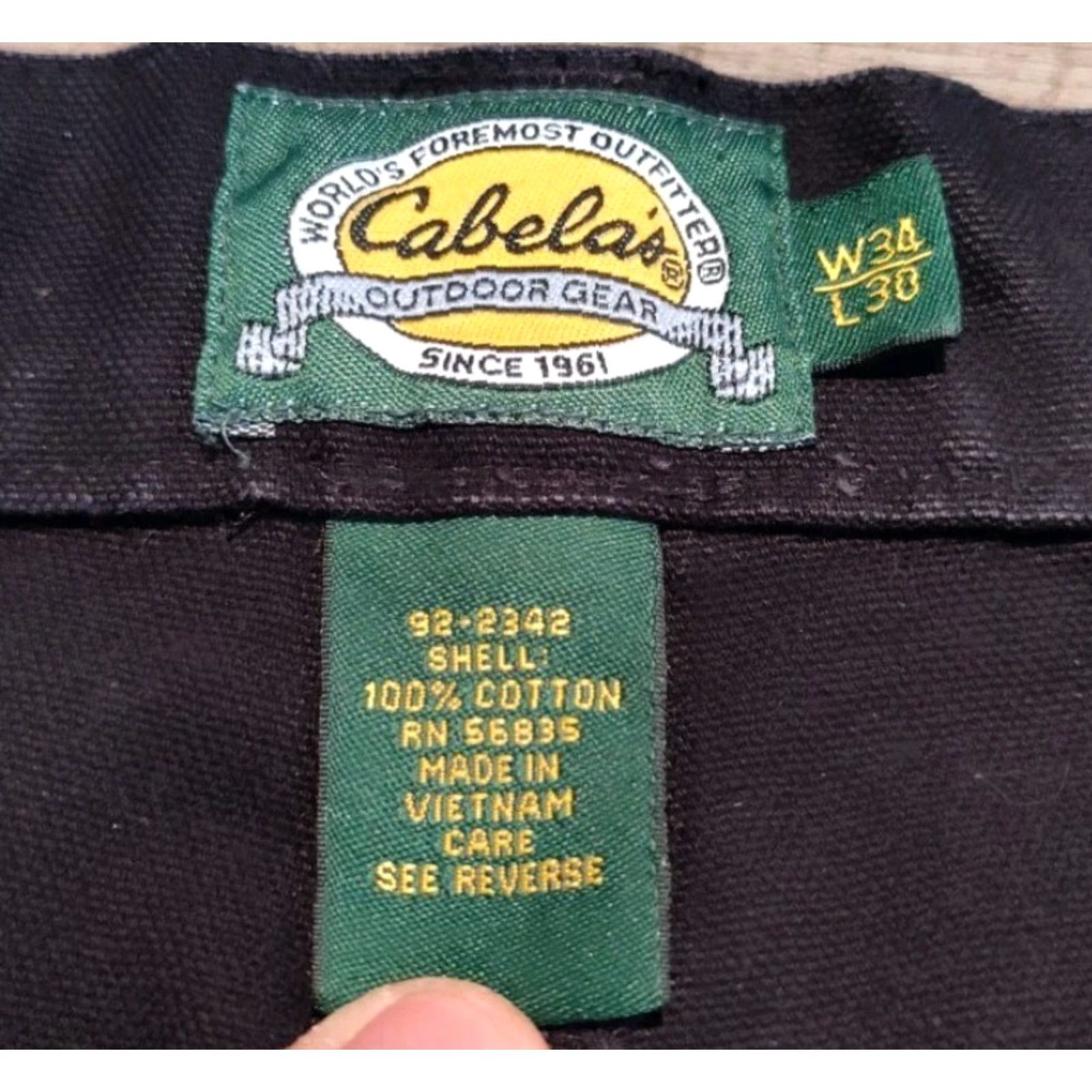 Vintage Vintage Cabela's Men's Workwear Pants 34x30 Canvas Heavy Cotton 5-Pocket Straight Leg Black Size US 34 / EU 50 - 7 Thumbnail