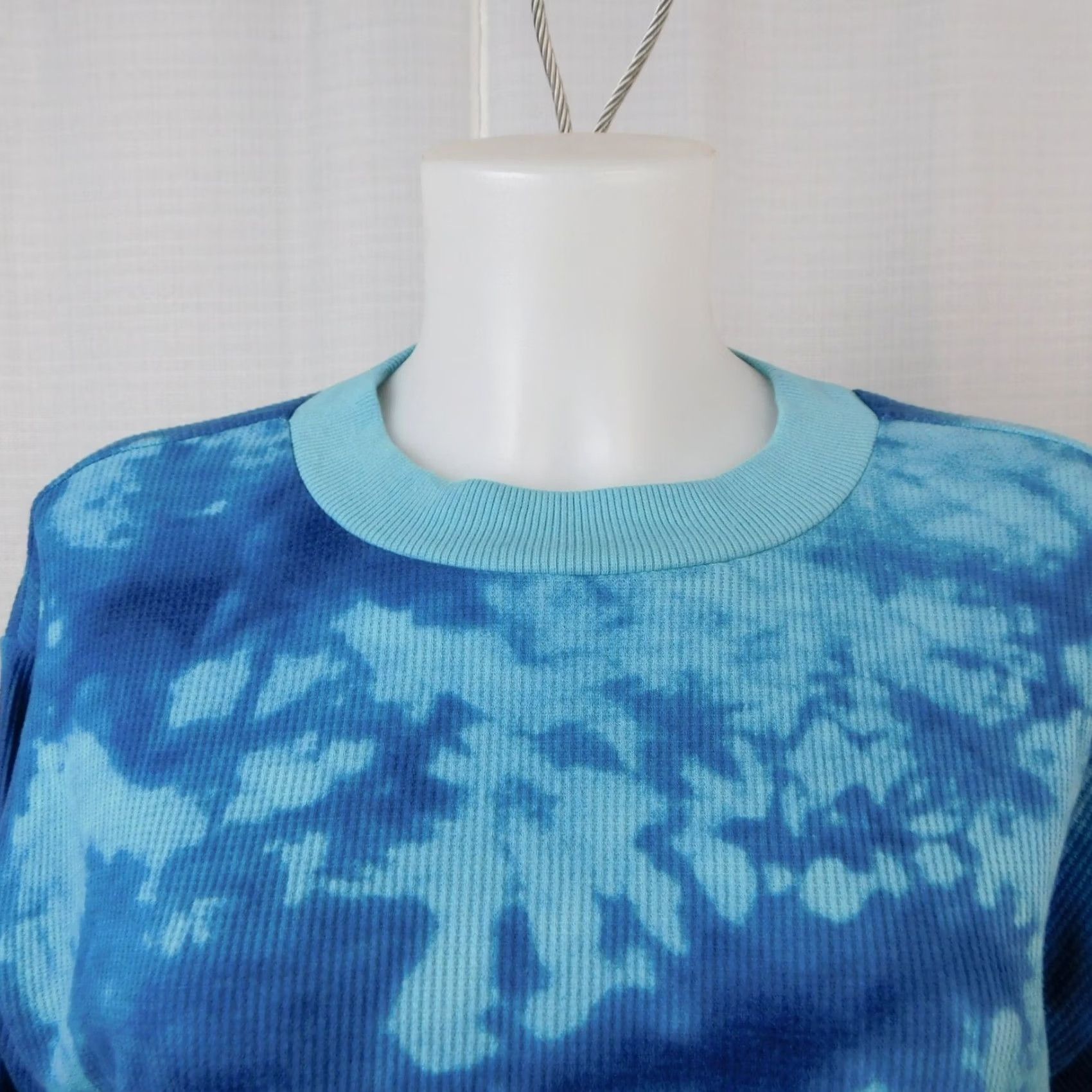 Vintage Sonoma Long Sleeve Crew Neck Waffle-Knit Top - Blue Tie-Dye, M, Regular, Women, Cotton Blend, Button-Free Pullover, Casual Shirt Size M / US 6-8 / IT 42-44 - 2 Thumbnail
