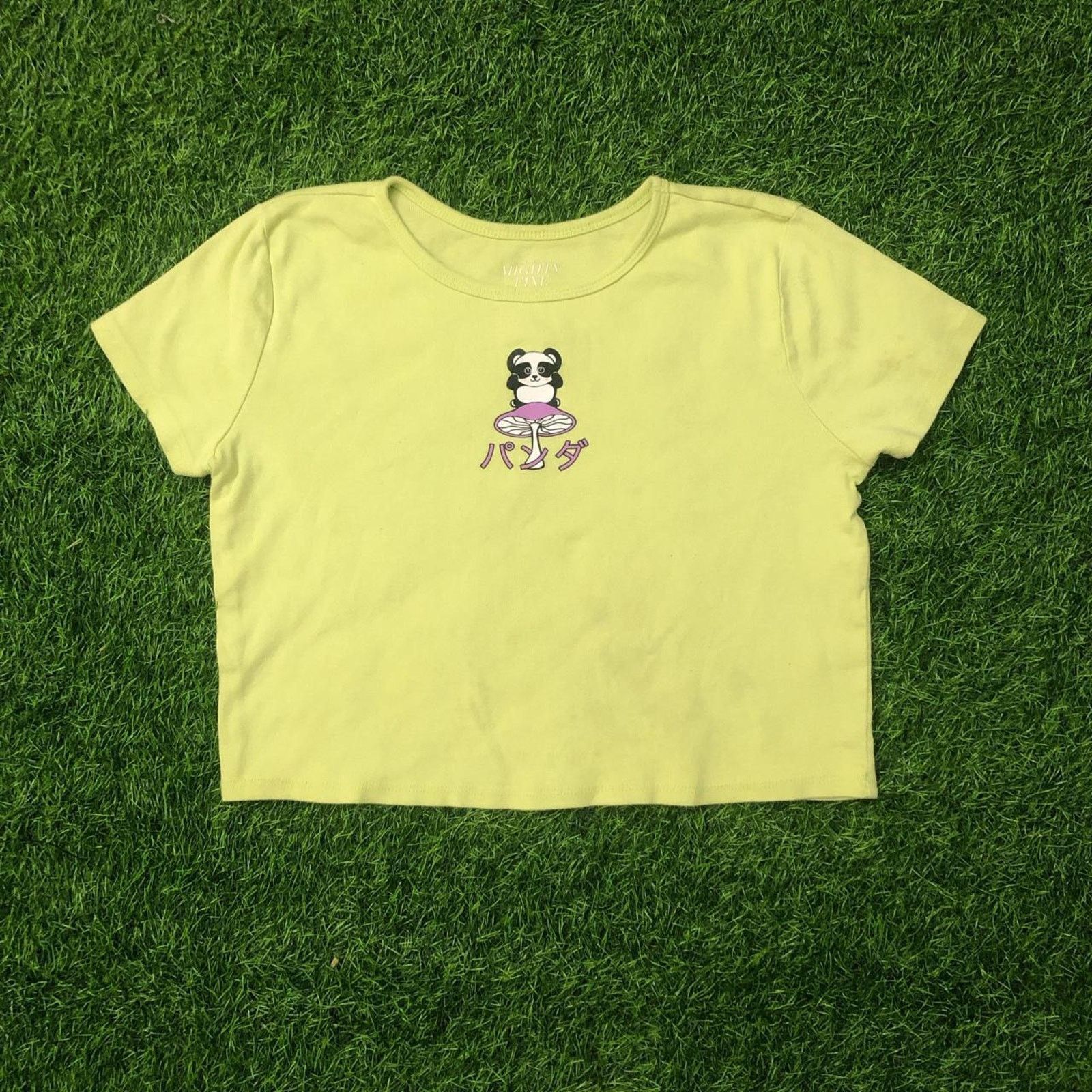 Other Women’s Green Panda/Mushroom Graphic Crop Top Size L / US 10 / IT 46 - 1 Thumbnail