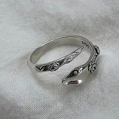Jewelry Intricate Snake and Rose Silver Ring Size ONE SIZE - 1 Thumbnail