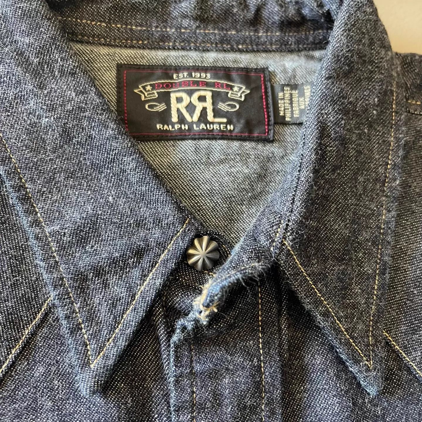 RRL Ralph Lauren RRL Thick Natural Wash Denim Shirt S (Bull Silver Button) Size US S / EU 44-46 / 1 - 3 Thumbnail