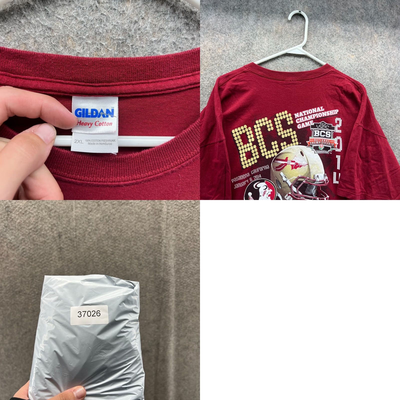 Gildan VINTAGE Florida State Seminoles Shirt Mens 2XL Maroon BCS National Championship 2014 FSU Size US XXL / EU 58 / 5 - 8 Thumbnail