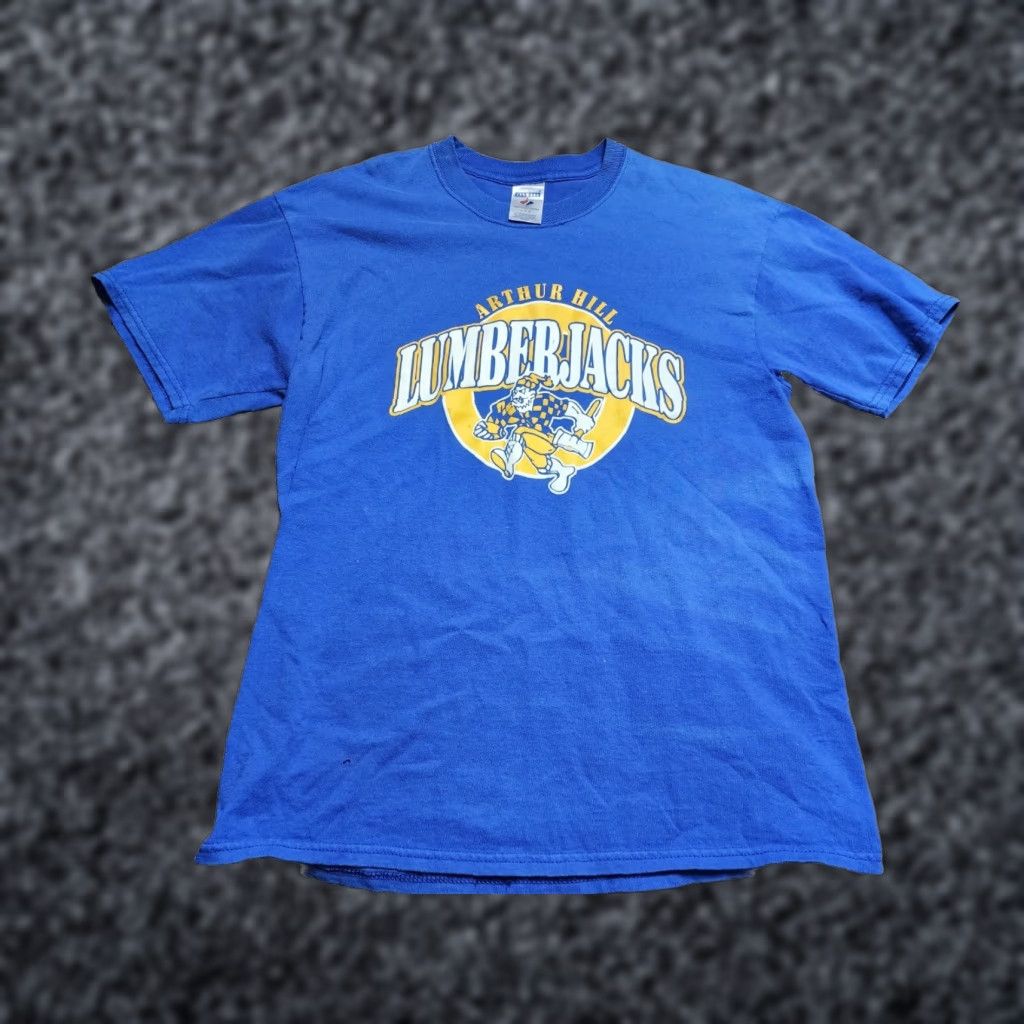 Jerzees VINTAGE 90s Jerzees Lumberjacks T Shirt Mens L Blue Graphic Tee Distressed 1990s Mens Size US L / EU 52-54 / 3 - 1 Thumbnail
