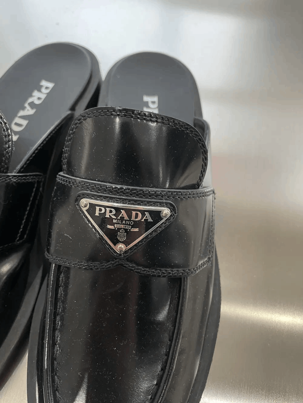 Prada Prada Triangle Logo Leather Flat Shoes Size US 7.5 / IT 37.5 - 5 Thumbnail