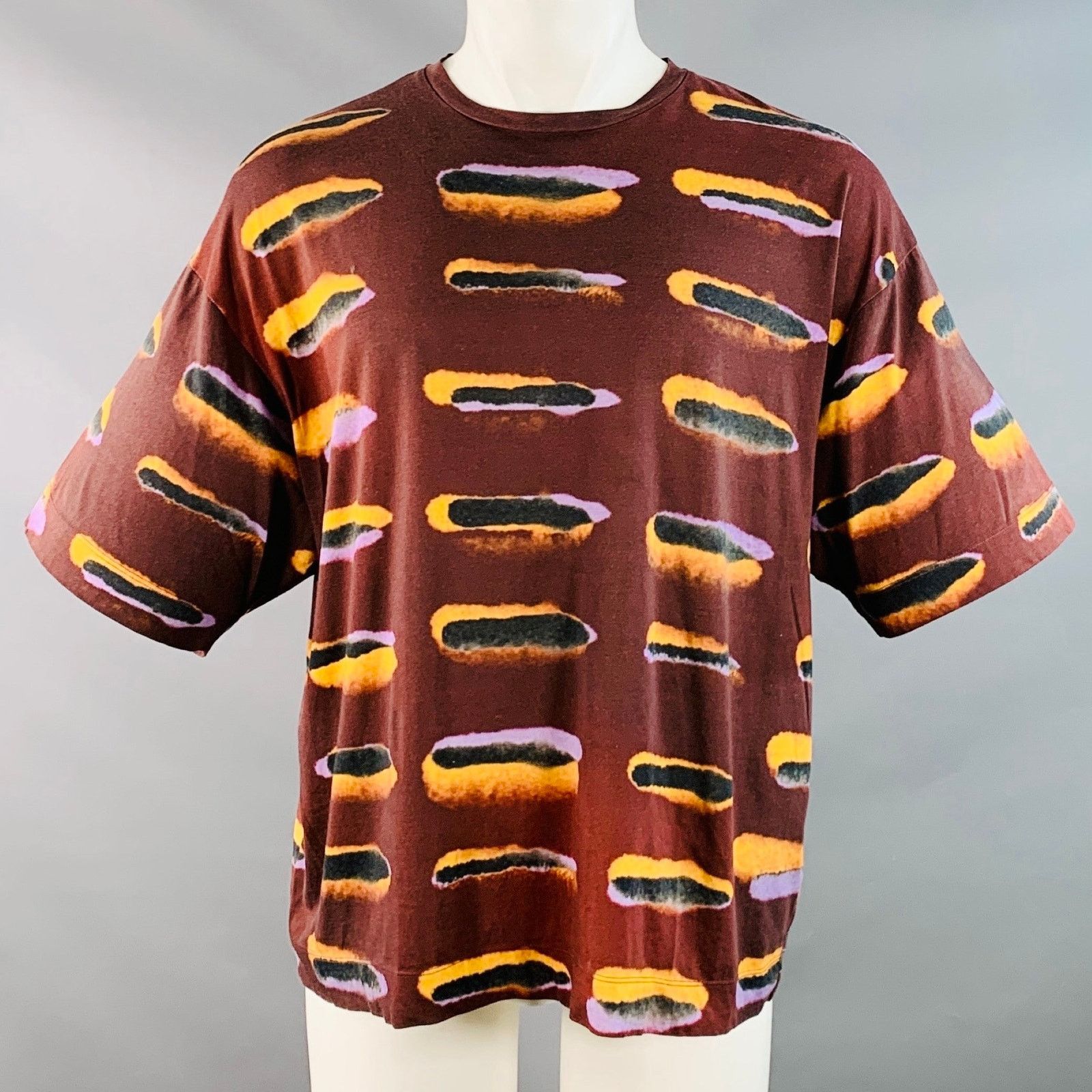 Burgundy Orange Purple Abstract Cotton Oversized T-shirt