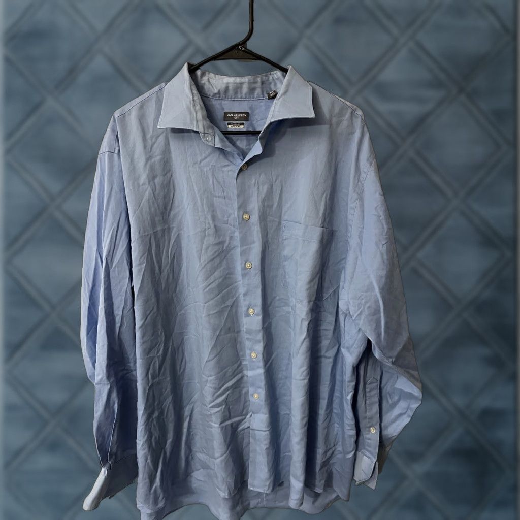 Van Heusen Van Heusen Button-Up Shirt Van Heusen Mens Collar-Down Long Sleeve 18 Regular Fit Blue Cotton Blend Solid Buttons Pockets Size US XXL / EU 58 / 5 - 1 Thumbnail
