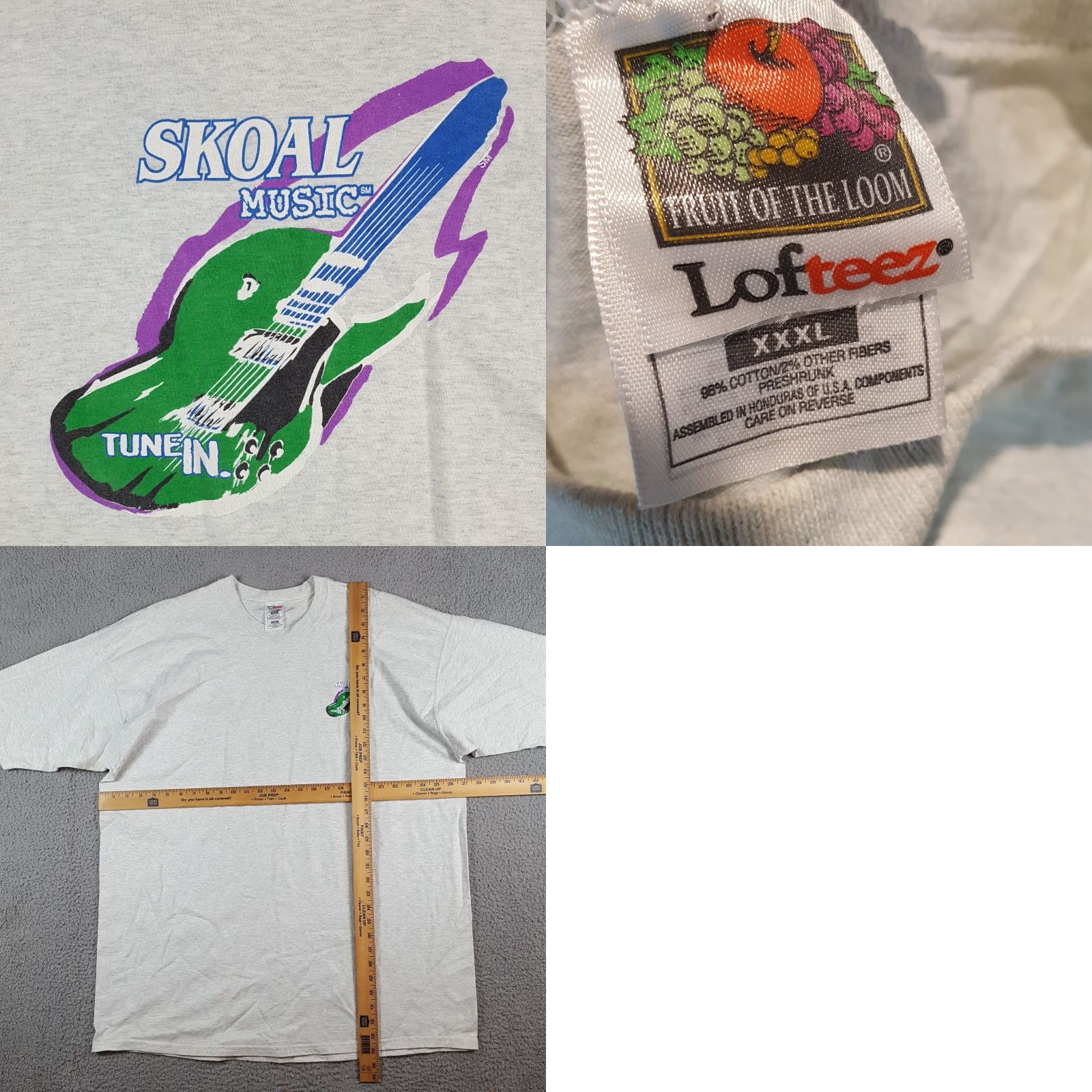 Fruit Of The Loom VINTAGE Skoal Music Tobacco Guitar 3XL Radio Promo Retro T Shirt Mens Gray Cotton Embroidered Logo | Fruit of the Loom Size US XXL / EU 58 / 5 - 8 Thumbnail