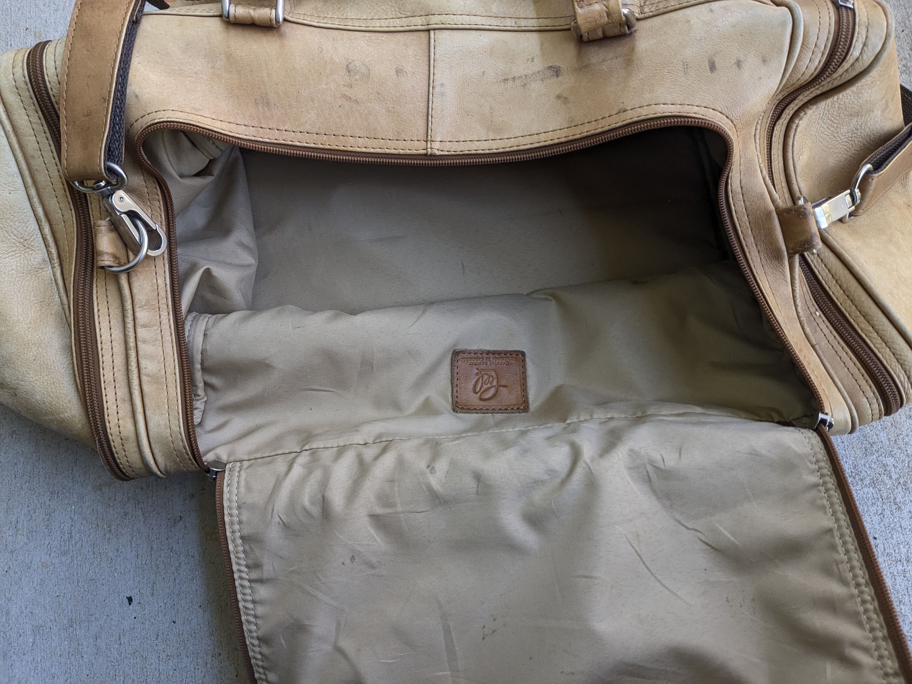 Genuine Leather Vintage Leather Duffle Bag Tan Brown Satchel Zip Travel Size ONE SIZE - 6 Thumbnail