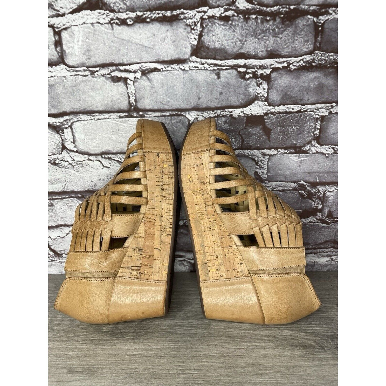 Other Chocolat Blu Web Tan Leather Woven Cork Wedge Platform Sanda Size US 9.5 / IT 39.5 - 9 Thumbnail