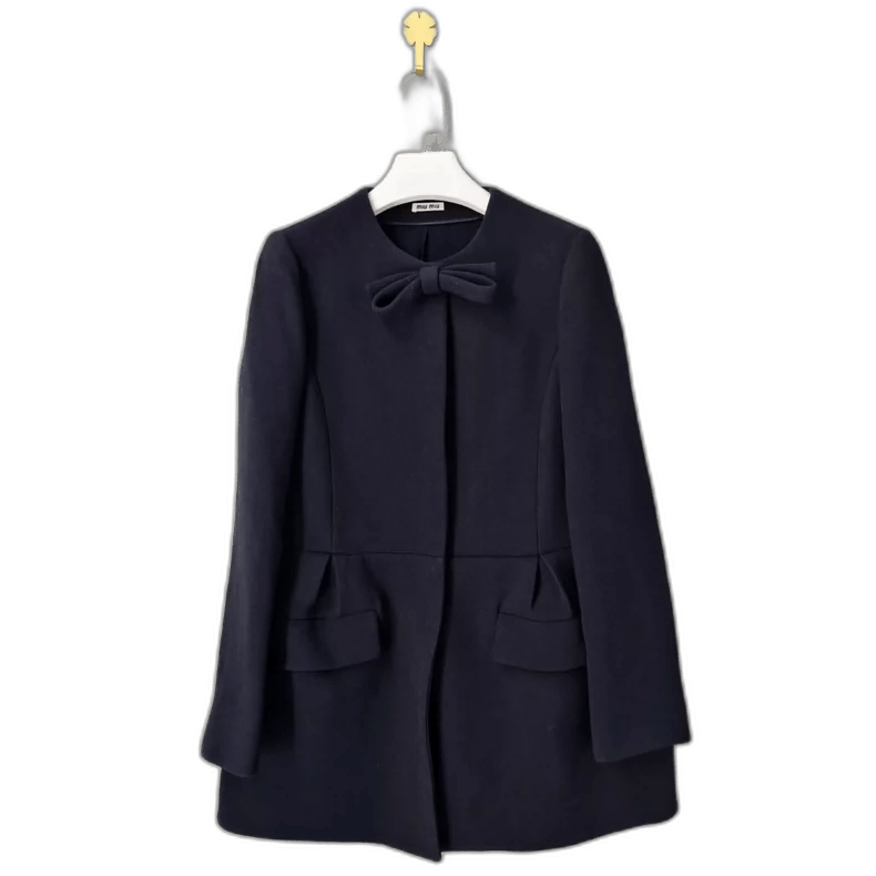 Miu Miu Miu Miu Black Bow Wool Coat Size 42-yf Size L / US 10 / IT 46 - 1 Thumbnail
