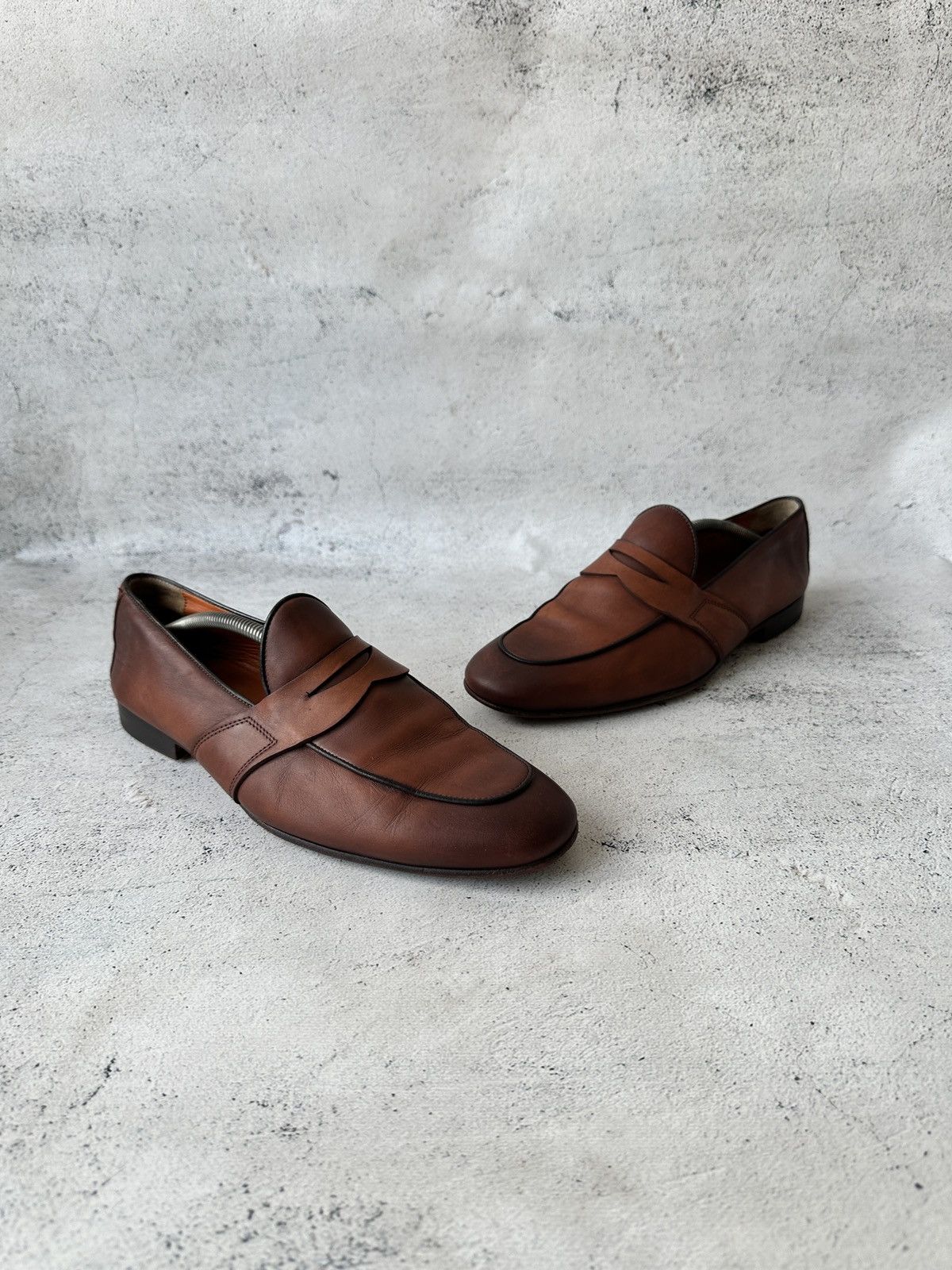 Santoni Santoni Loafers Brown Leather Penny Slip-On Dress Shoes Size US 9.5 / EU 42-43 - 2 Thumbnail