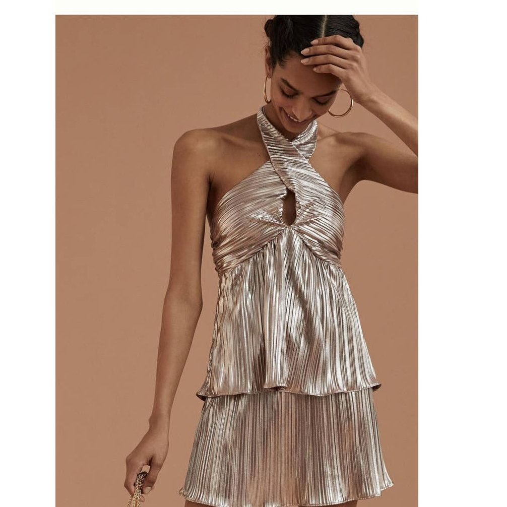 Anthropologie New Monte Shimmer V-Neck Tank $170 SMALL Rose Gold Size S / US 4 / IT 40 - 2 Thumbnail