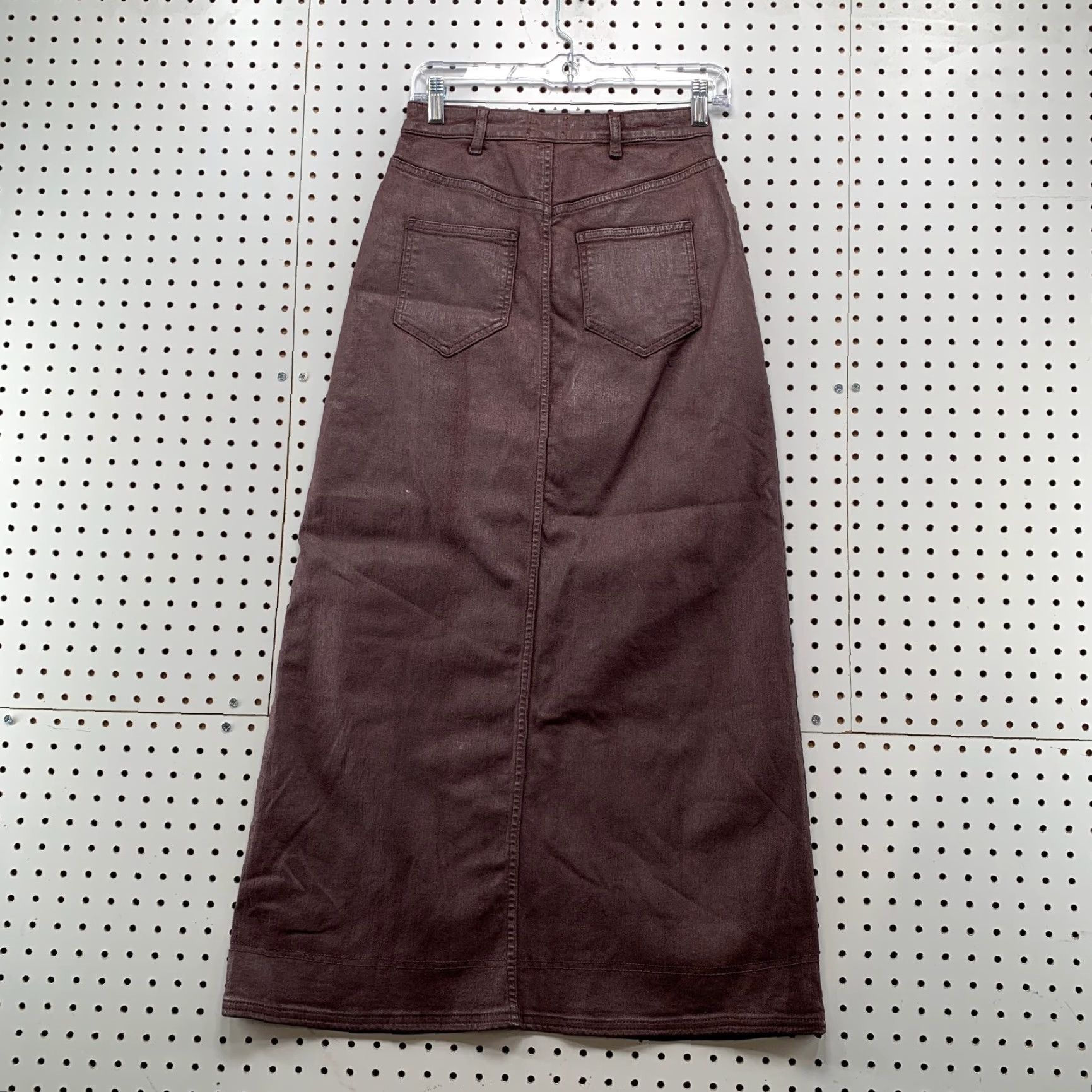 Anthropologie VINTAGE Anthropologie Pilcro Madi Denim Skirt Womens 4 Maroon Waxed Front Slit A-Line Purple 90s Womens Size 27" / US 4 / IT 40 - 7 Thumbnail