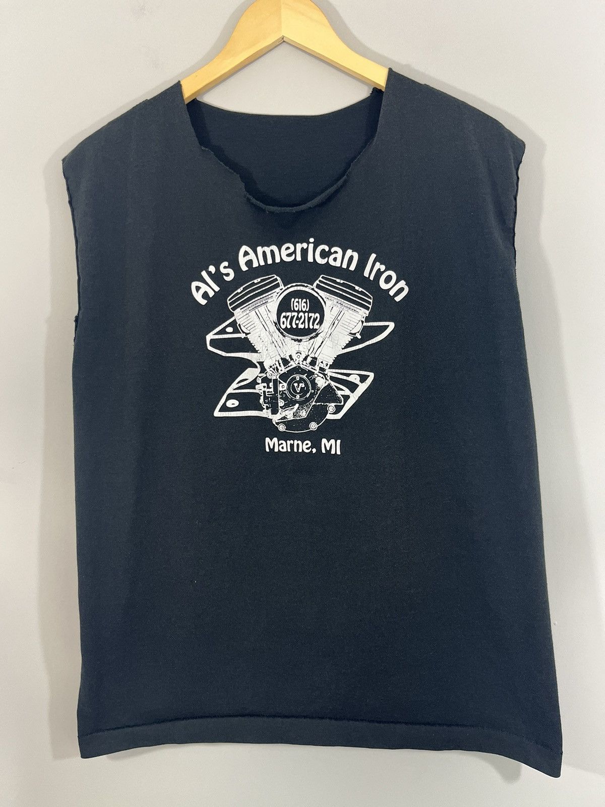 Vintage Single Stitch American Iron Motorcycle Thrashed Cut Off Size US L / EU 52-54 / 3 - 2 Thumbnail