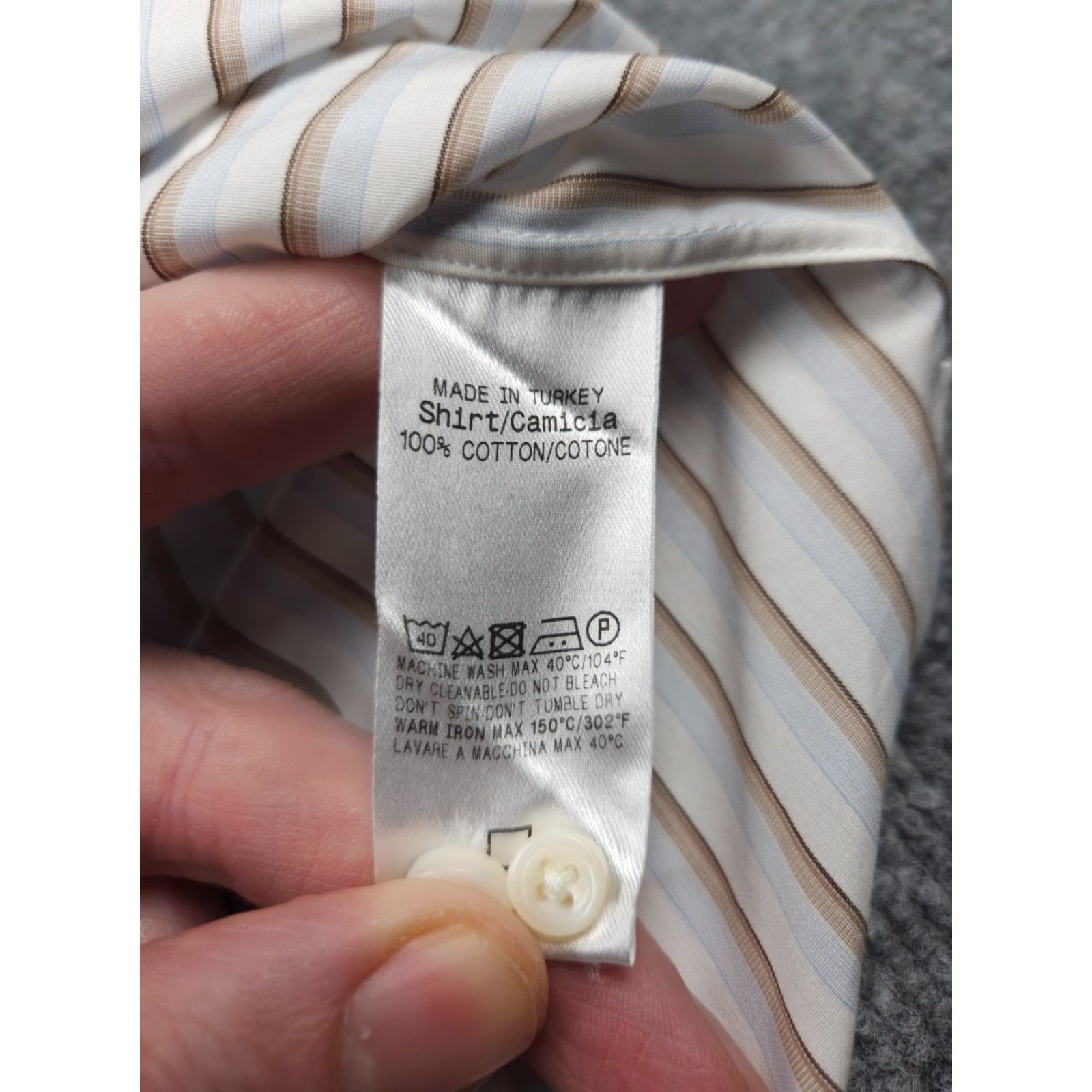 Ermenegildo Zegna Ermenegildo Zegna Dress Shirt Mens 43" Chest Striped White Beige Cotton Size 40R - 6 Thumbnail