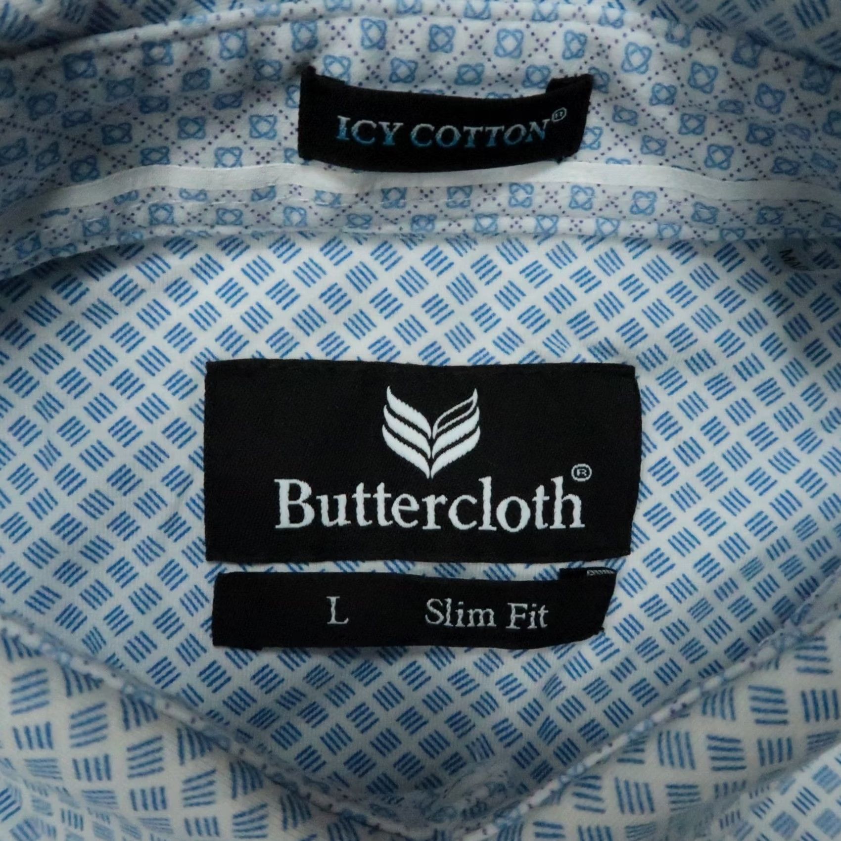 Vintage Buttercloth Shirt Mens L Blue White Geo Long Sleeve Icy Cotton Slim Fit Size US L / EU 52-54 / 3 - 3 Thumbnail