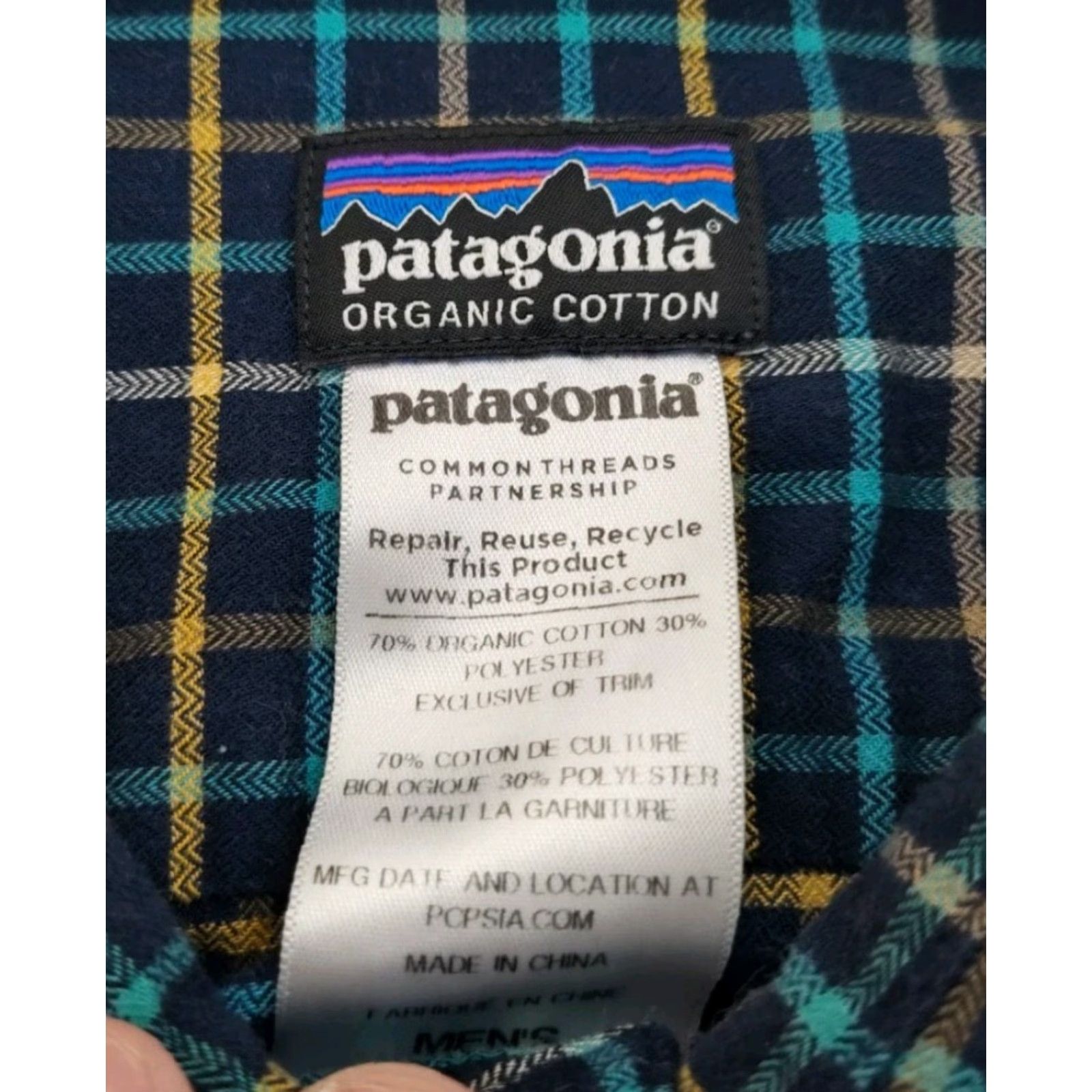 Patagonia Patagonia Men's L Blue Plaid Organic Cotton Button-Up Shirt Long Sleeve Collared Spread | 53856 Size US L / EU 52-54 / 3 - 7 Thumbnail