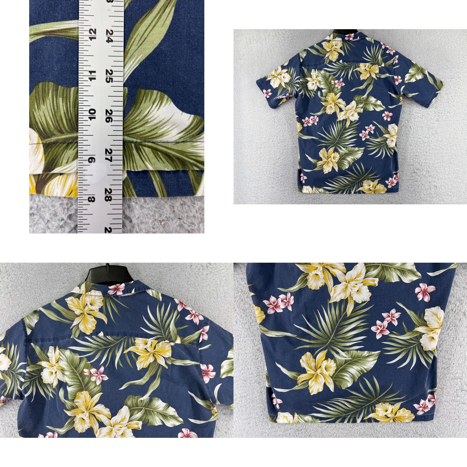 Vintage VINTAGE Royal Creations Hawaiian Shirt Mens Button-Up Dark Blue Floral Palm Plumeria Poly Blend M Short Sleeve Collared Casual Beach Aloha 70s 80s Size US M / EU 48-50 / 2 - 9 Thumbnail