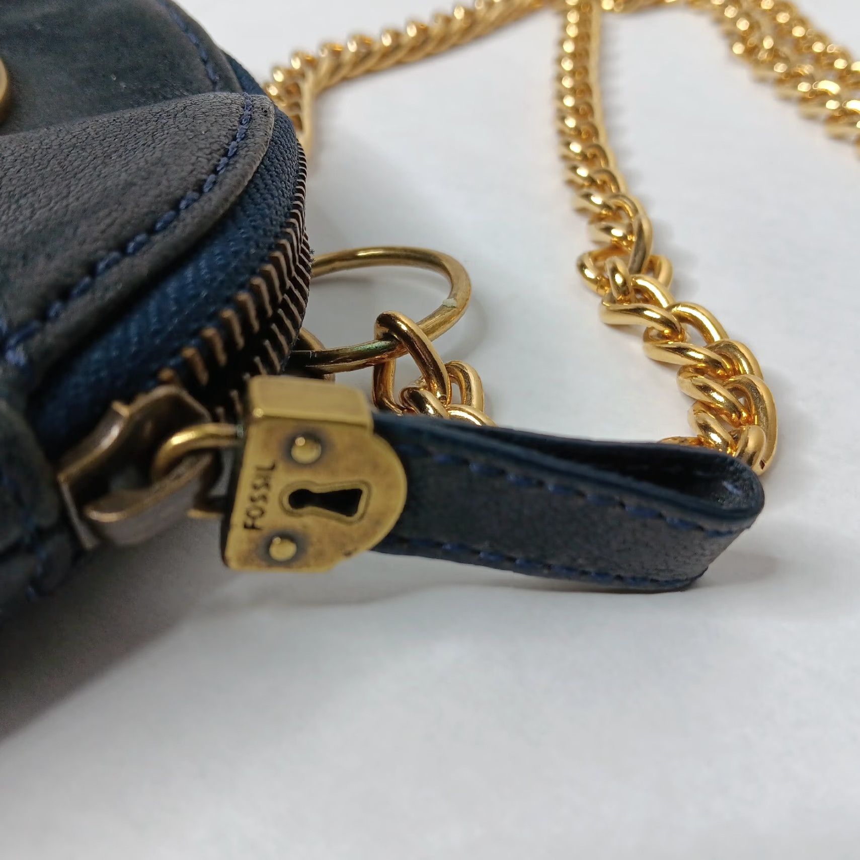 Fossil VINTAGE Fossil Women's Small Black Leather Purse Crossbody Shoulder Bag 7.5" Fancy Chain Size ONE SIZE - 4 Thumbnail
