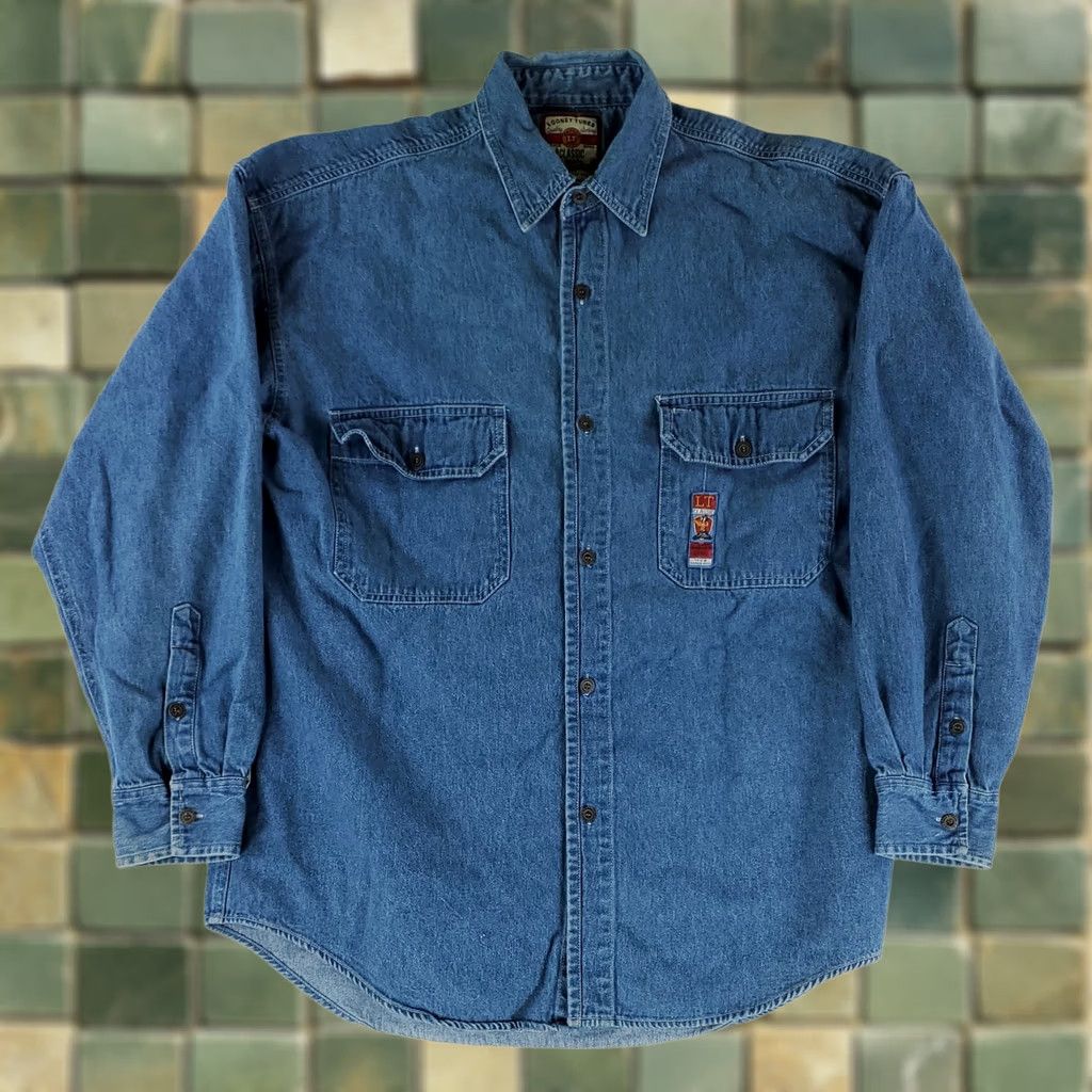 Vintage Looney Tunes Shirt Denim Embroidered Long Sleeve Blue Mens M Classic Wear Size US M / EU 48-50 / 2 - 1 Thumbnail