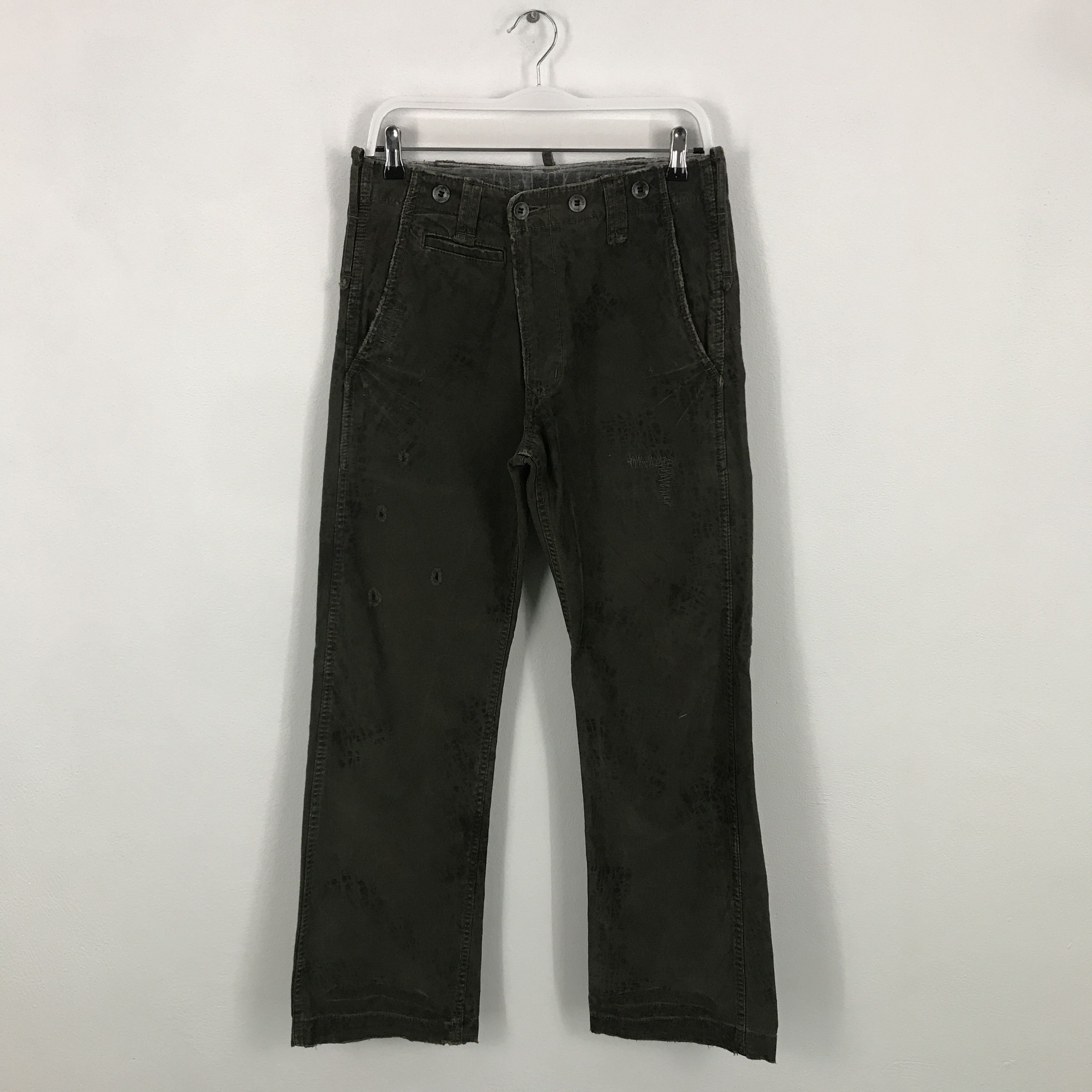 Rare Edwin 505 khaki Drak Green distressed design pants