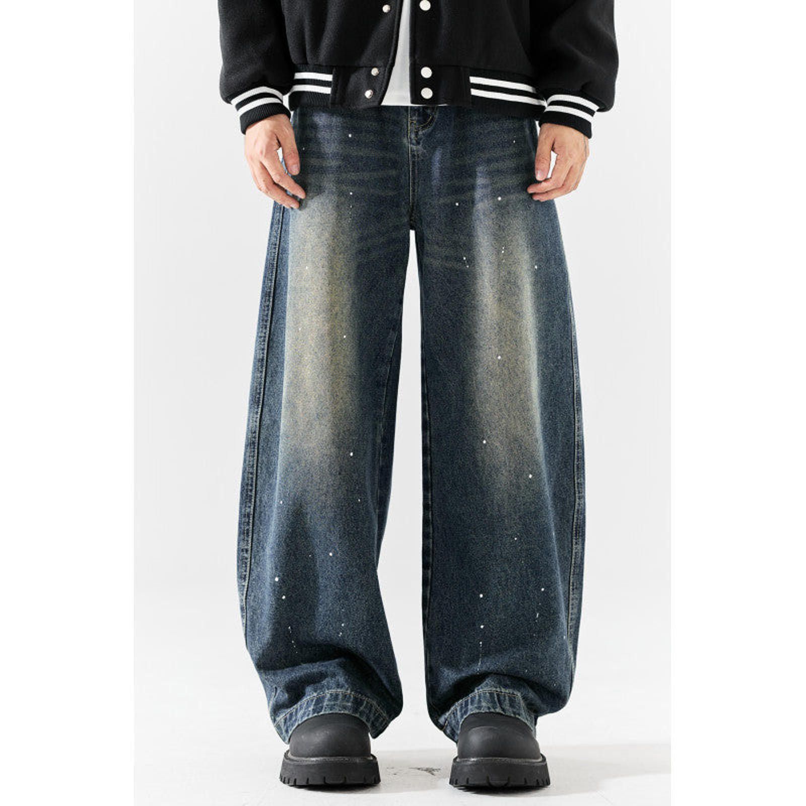 Vintage Black Distressed Wide Leg Jeans, Baggy Denim Pants Size US 30 / EU 46 - 6 Thumbnail