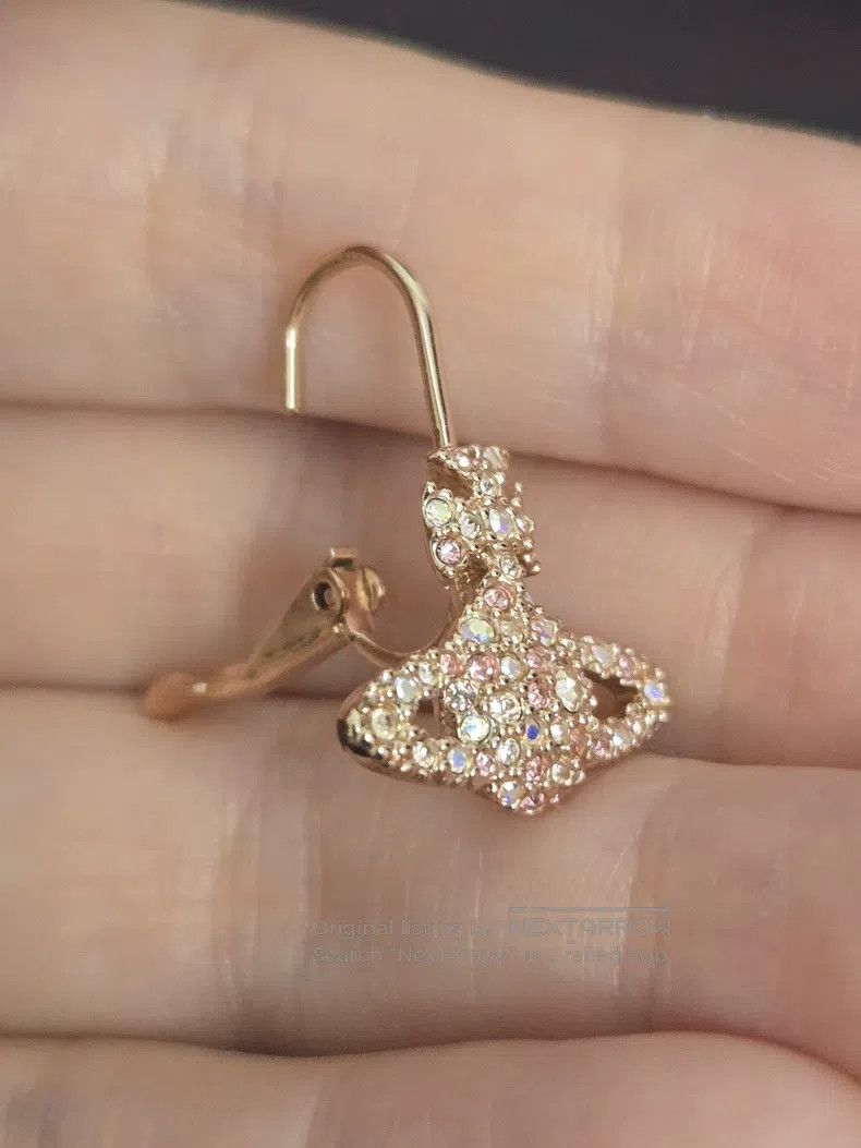 Vivienne Westwood Vivienne Westwood Rose Gold Full Diamond Saturn Earrings Size ONE SIZE - 4 Thumbnail