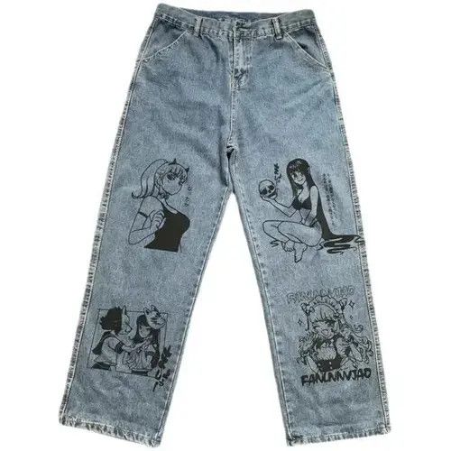 Designer × Japanese Brand Unisex jeans graffiti print Korean American hip-hop style Size US 32 / EU 48 - 4 Thumbnail