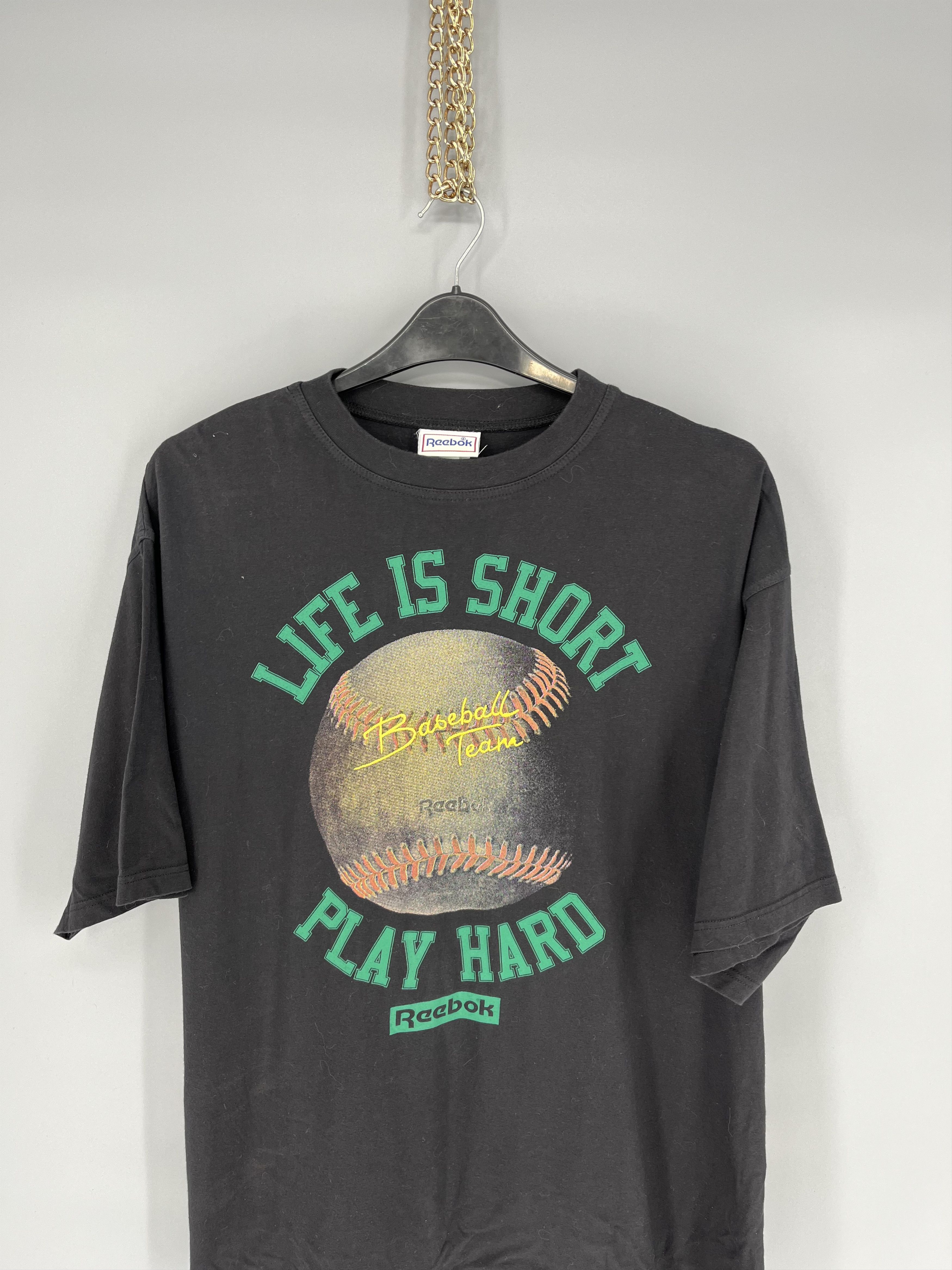Reebok Vintage 90s Reebok ‘baseball “Life is short Play Hard” Size US XL / EU 56 / 4 - 3 Thumbnail