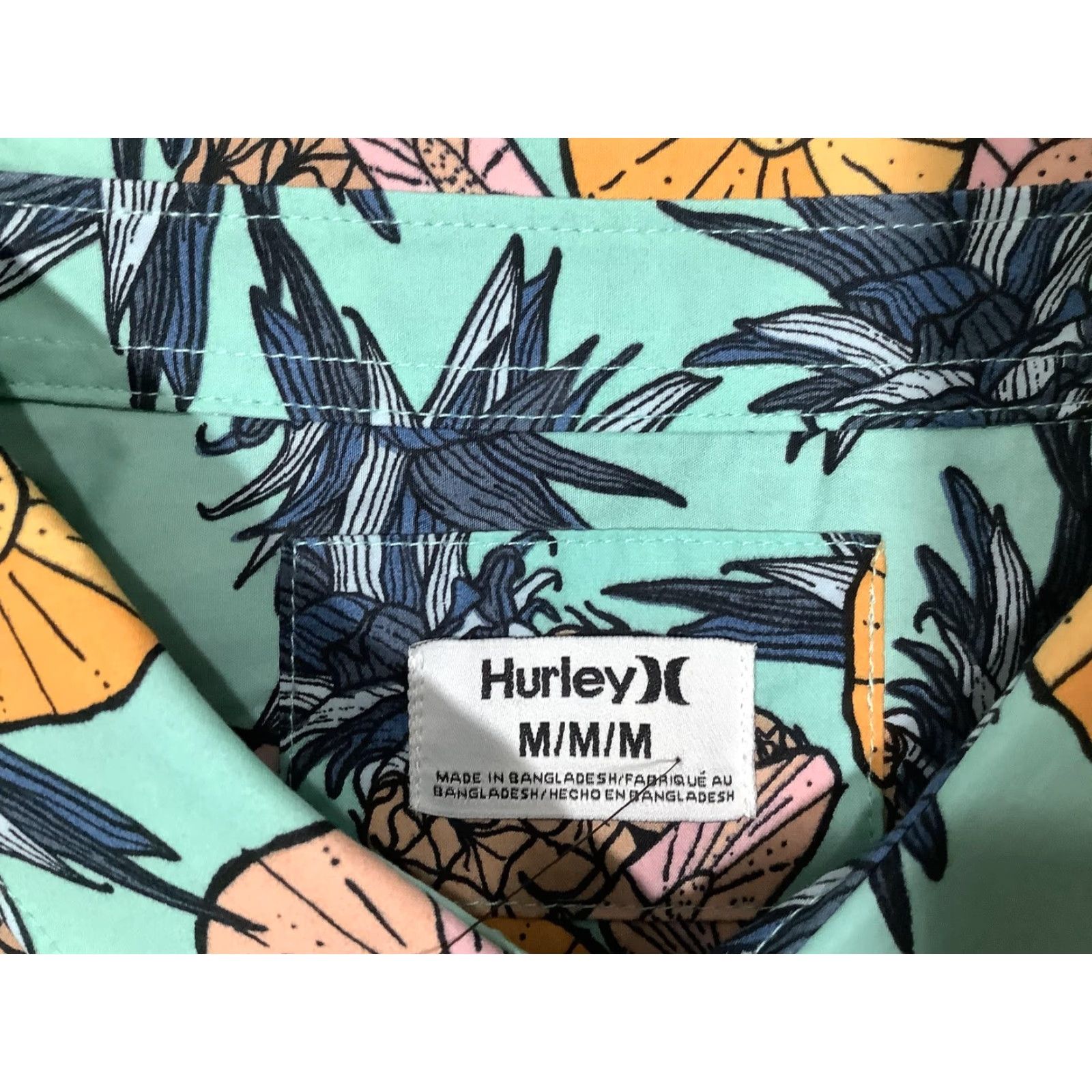 Hurley Hurley Shirt Mens Medium Aqua Tropical Mist Pineapple Print Button Front Casual Size US M / EU 48-50 / 2 - 6 Thumbnail