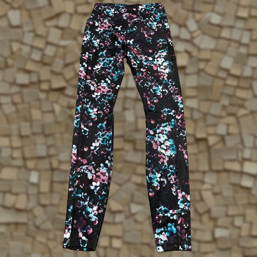 Avia Avia Women's XS Leggings, Black Purple Blue Floral, Pull On Size 26" / US 2 / IT 38 - 1 Thumbnail